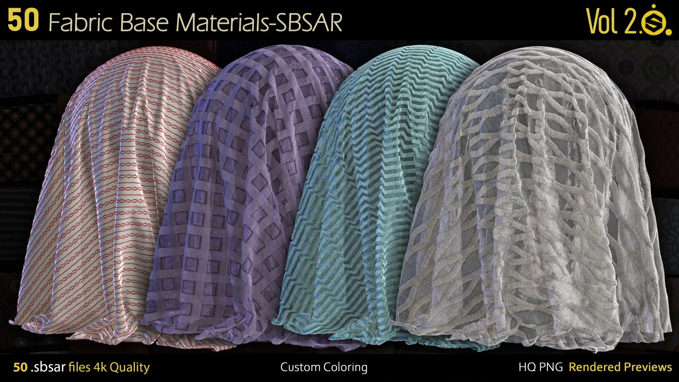 50 Fabric Materials-sbsar-4k-custom colors-Vol2