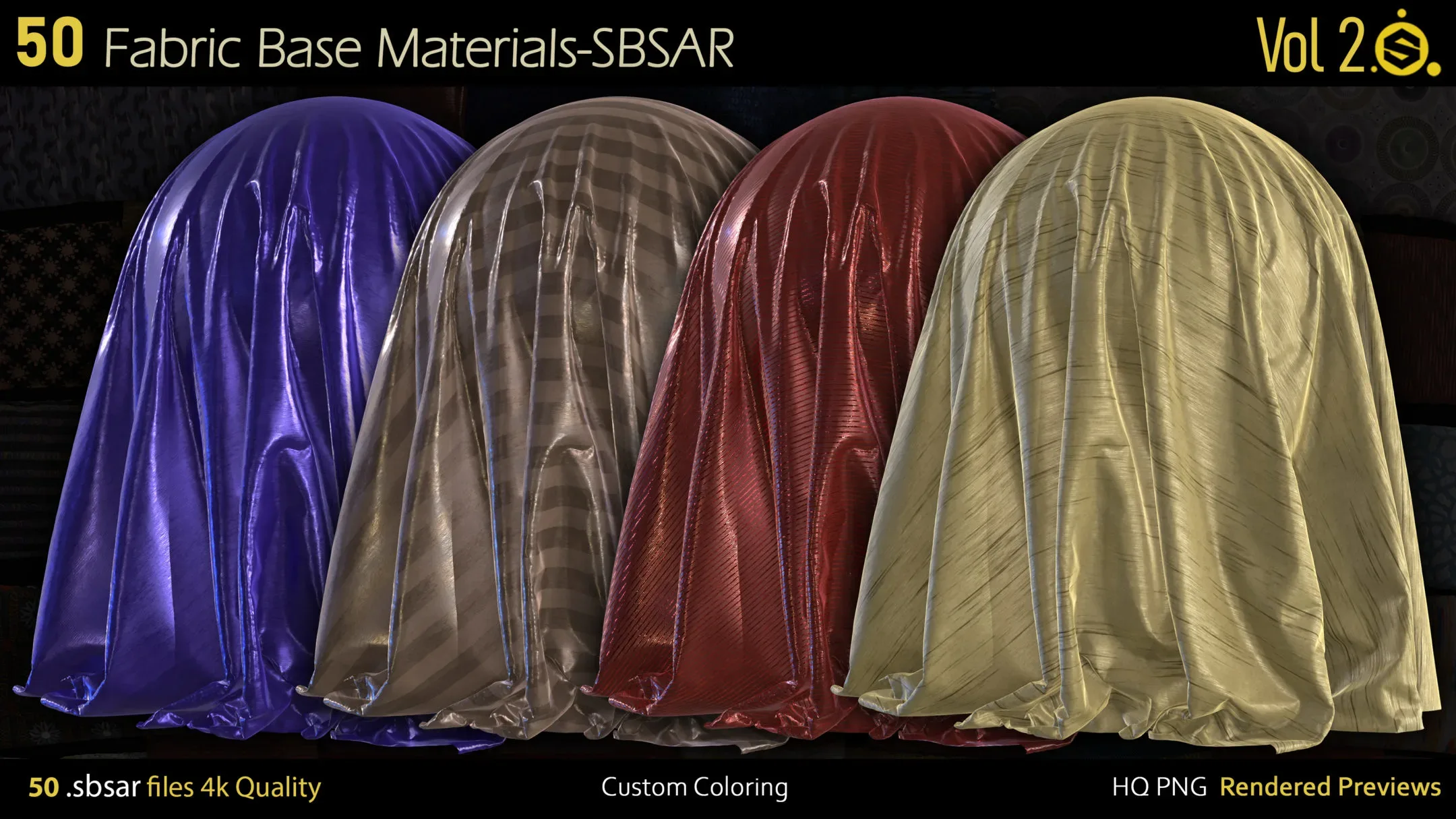 50 Fabric Materials-sbsar-4k-custom colors-Vol2