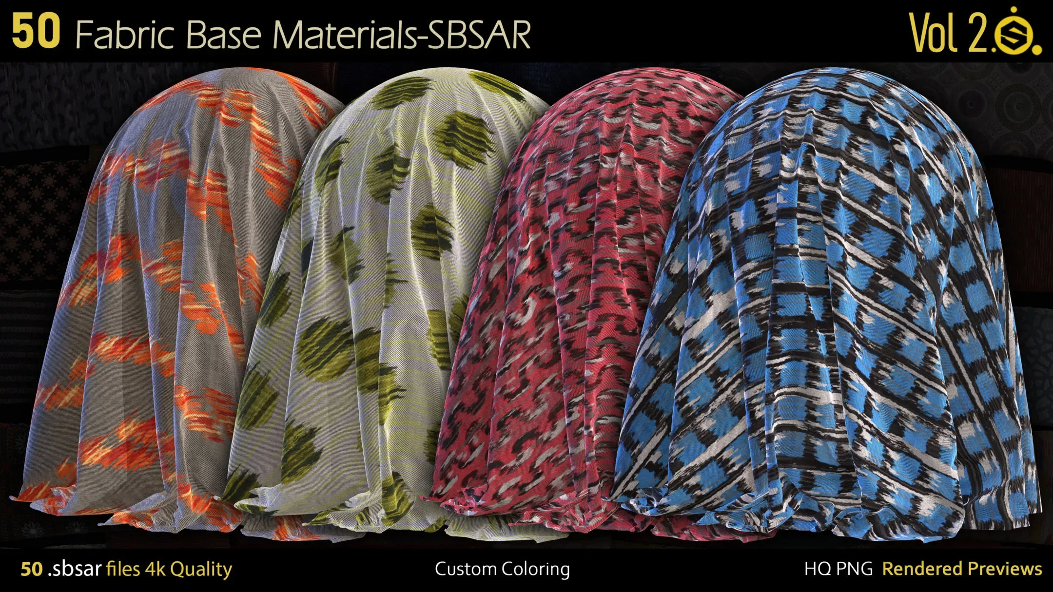 50 Fabric Materials-sbsar-4k-custom colors-Vol2