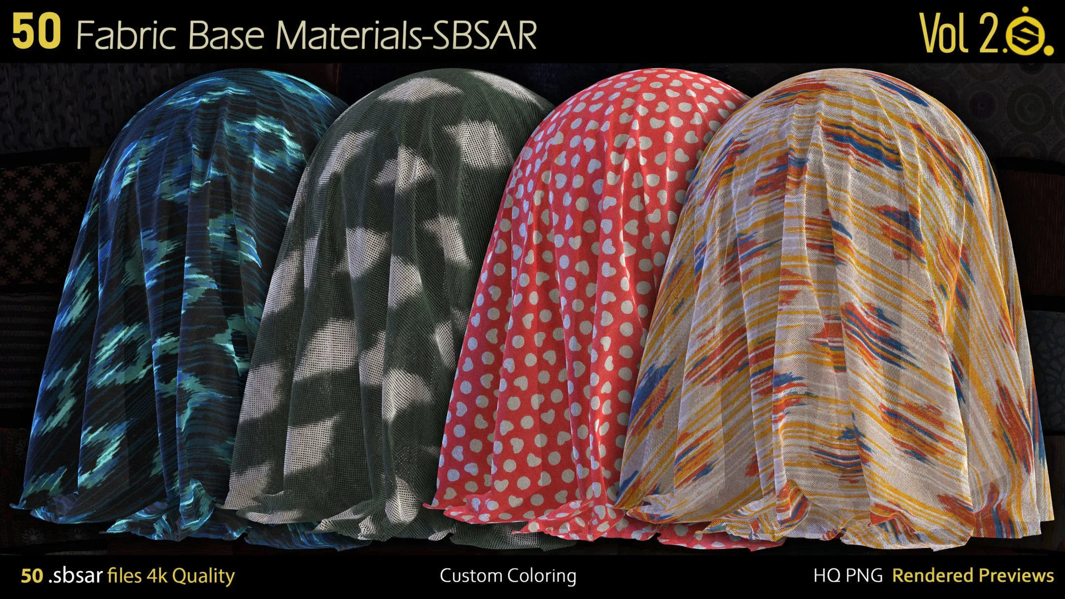 50 Fabric Materials-sbsar-4k-custom colors-Vol2