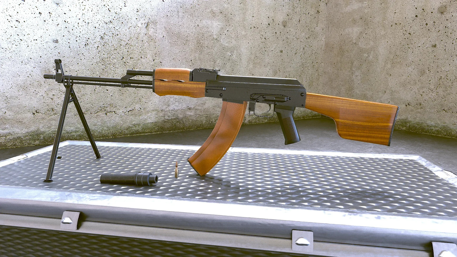 RPK Russian Assault Rifle Game Ready 2 Variations Low-poly 3D model