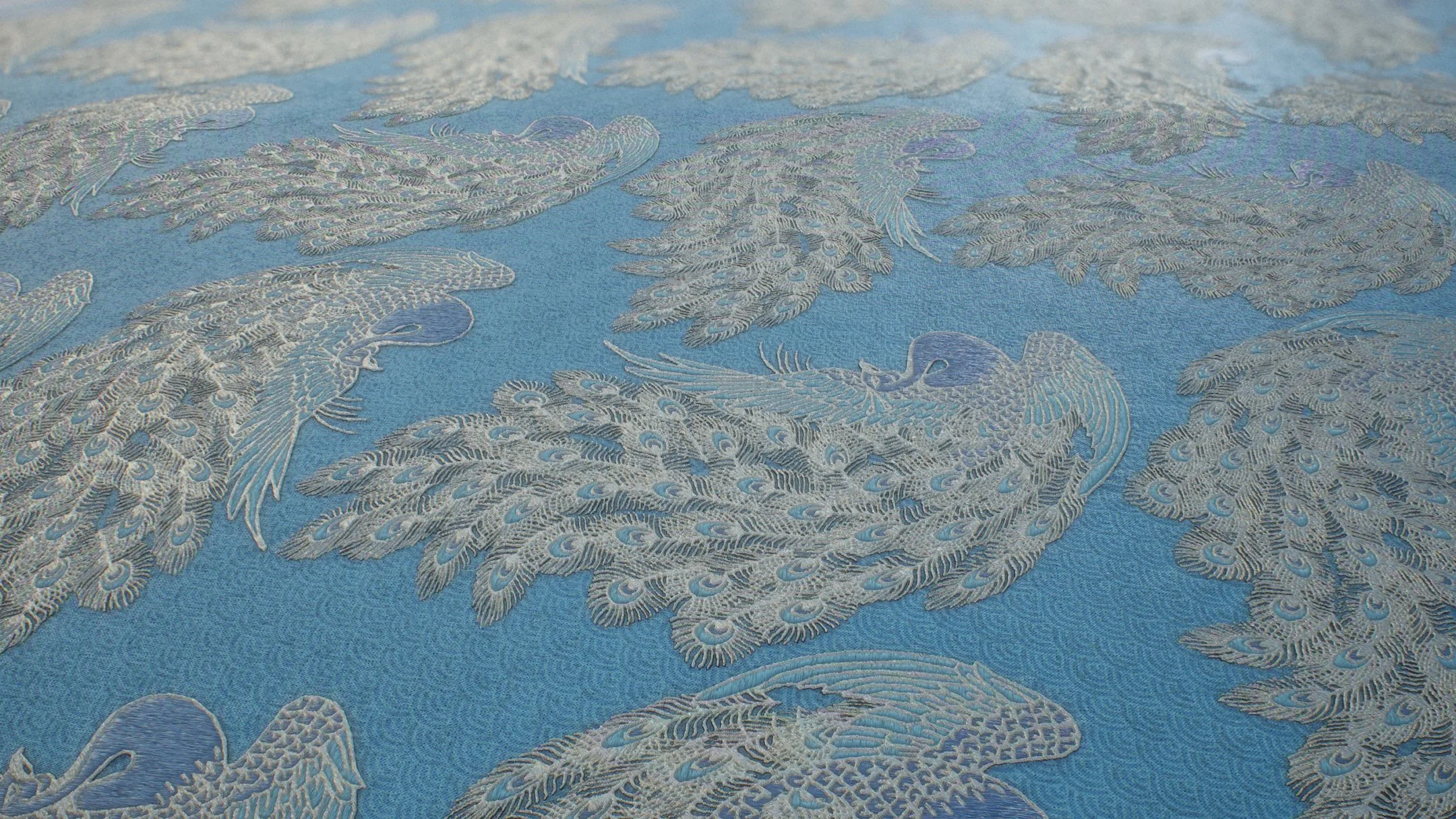 Texture Japanese Shiny Embroidered Peacock Fabric