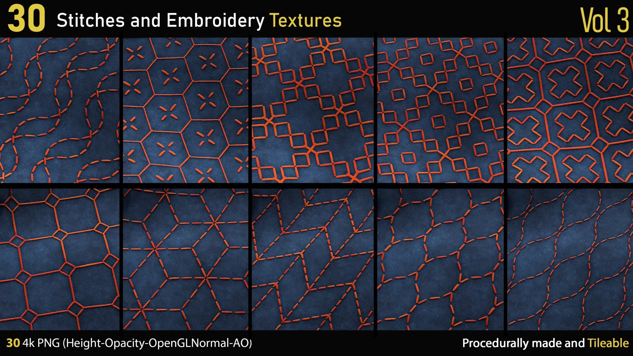 30 Stitches and Embroidery Textures-Vol3-Height-Normal-Opacity-AO