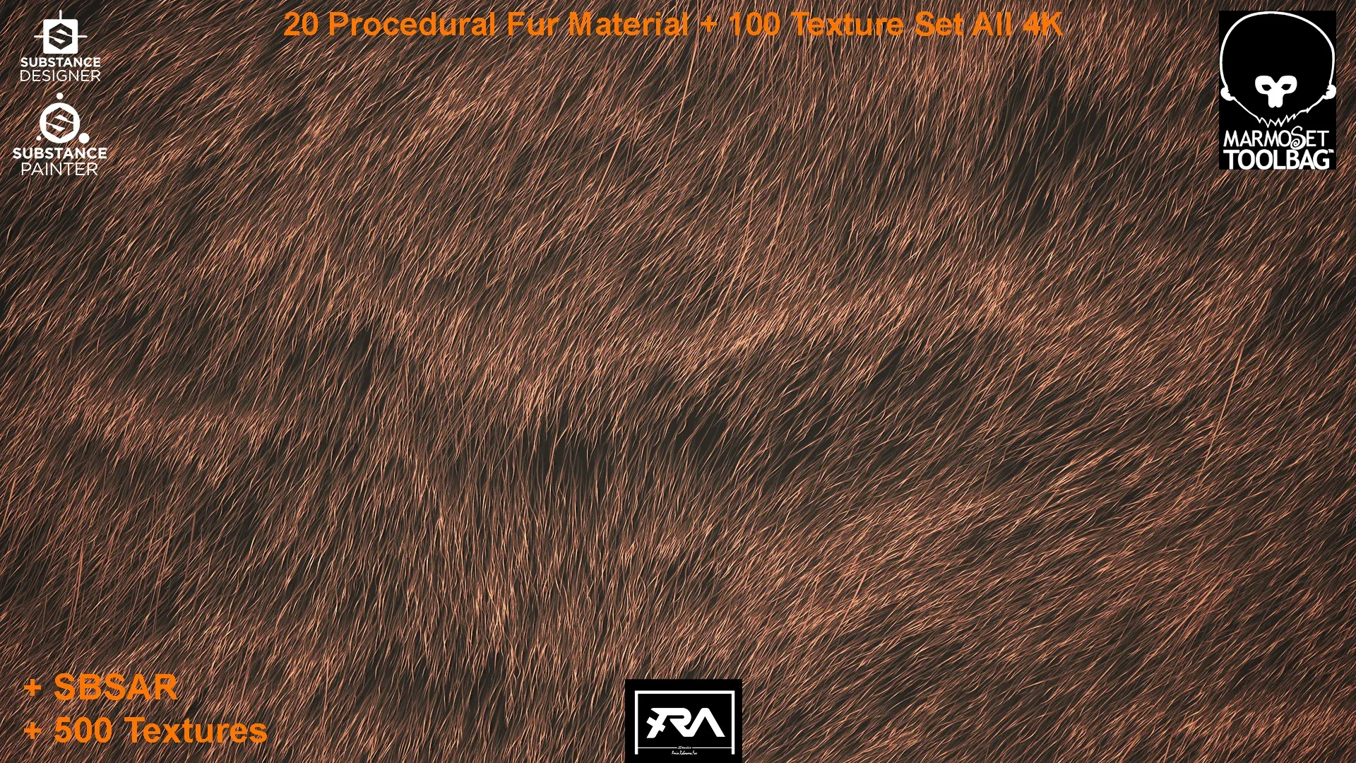 20 Procedural Fur Material (Tileable) + 100 Texture Set (500 Texture 4K - 5 Different Color)