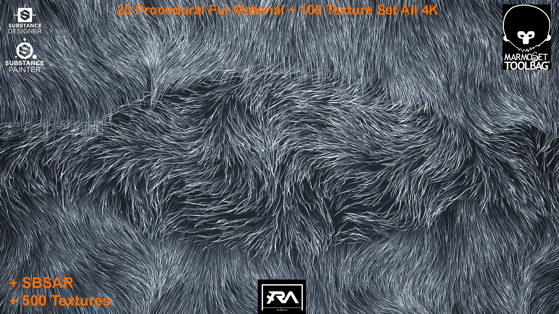 20 Procedural Fur Material (Tileable) + 100 Texture Set (500 Texture 4K - 5 Different Color)