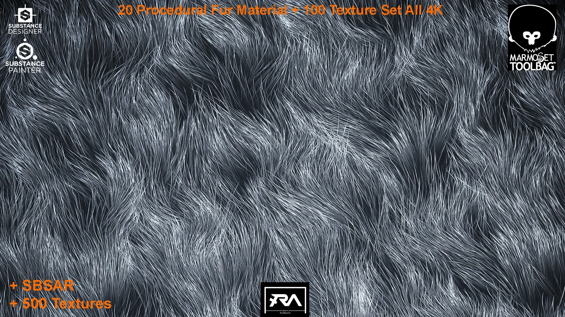20 Procedural Fur Material (Tileable) + 100 Texture Set (500 Texture 4K - 5 Different Color)