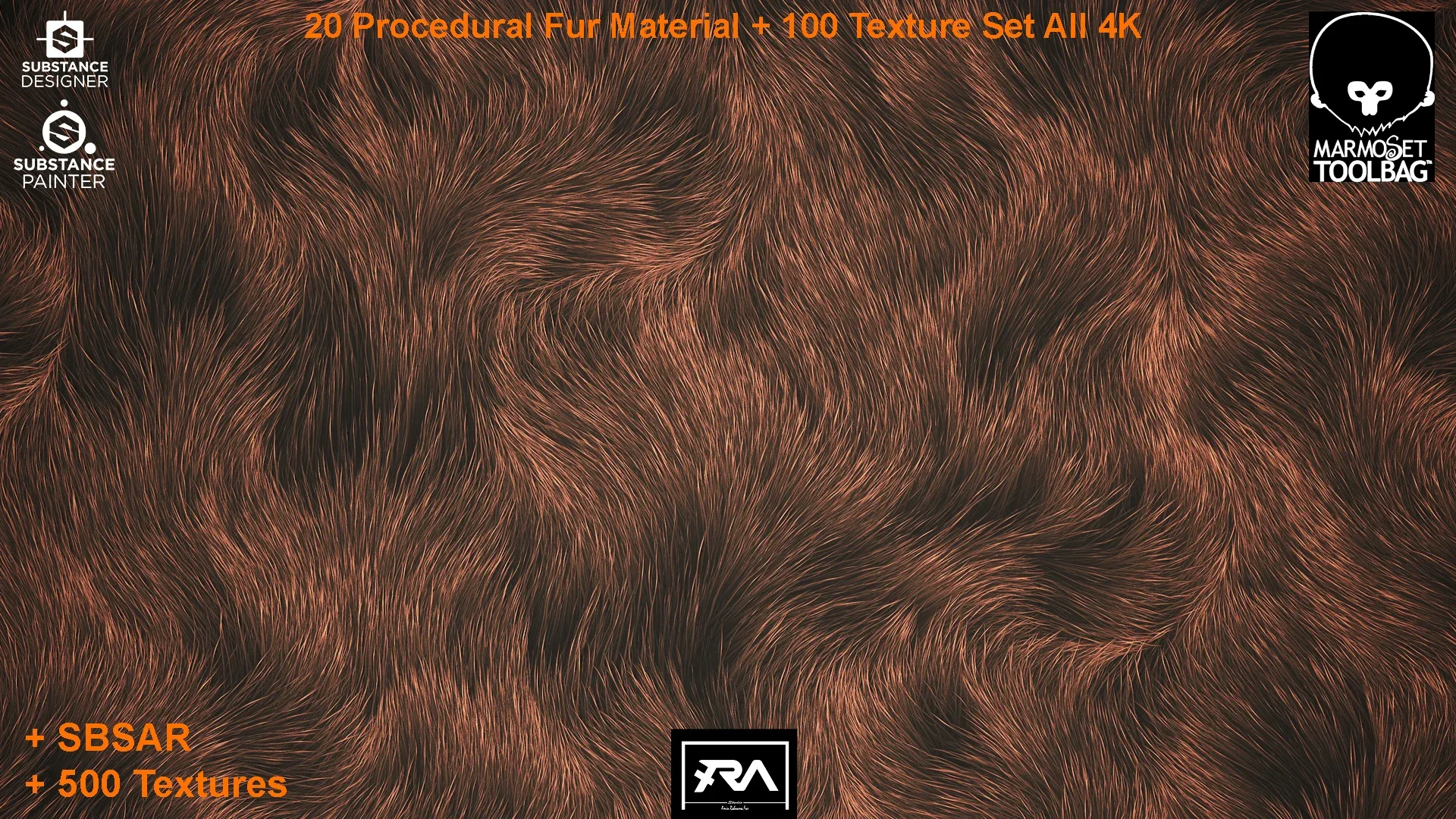 20 Procedural Fur Material (Tileable) + 100 Texture Set (500 Texture 4K - 5 Different Color)