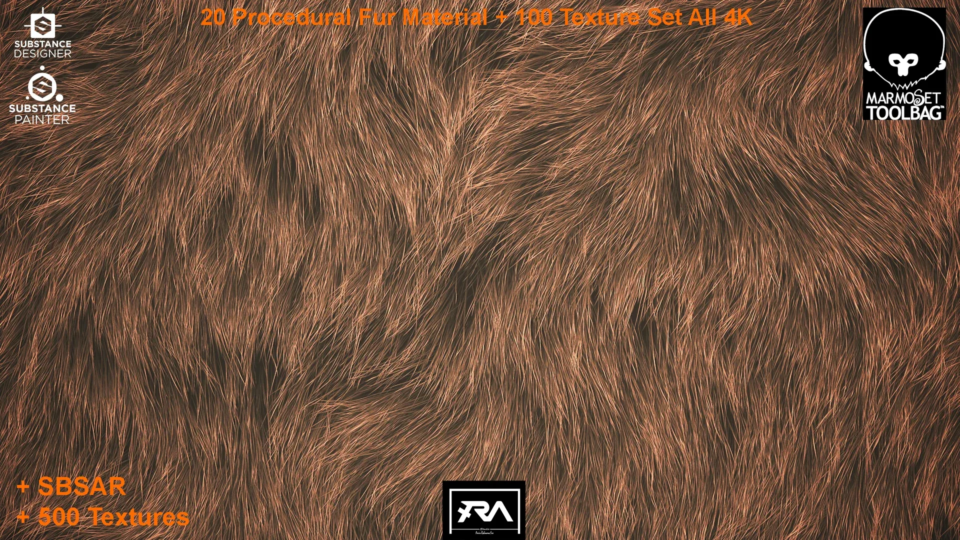 20 Procedural Fur Material (Tileable) + 100 Texture Set (500 Texture 4K - 5 Different Color)