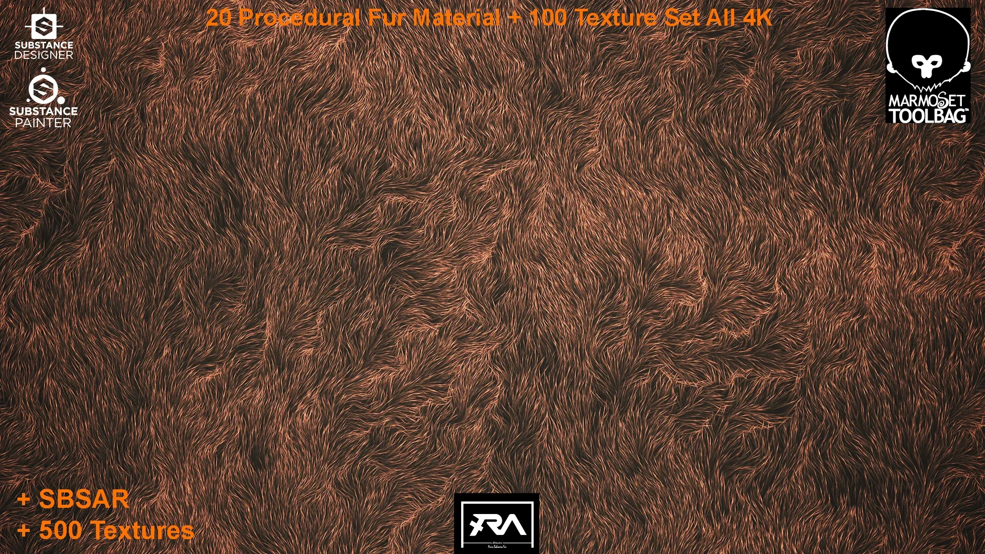 20 Procedural Fur Material (Tileable) + 100 Texture Set (500 Texture 4K - 5 Different Color)