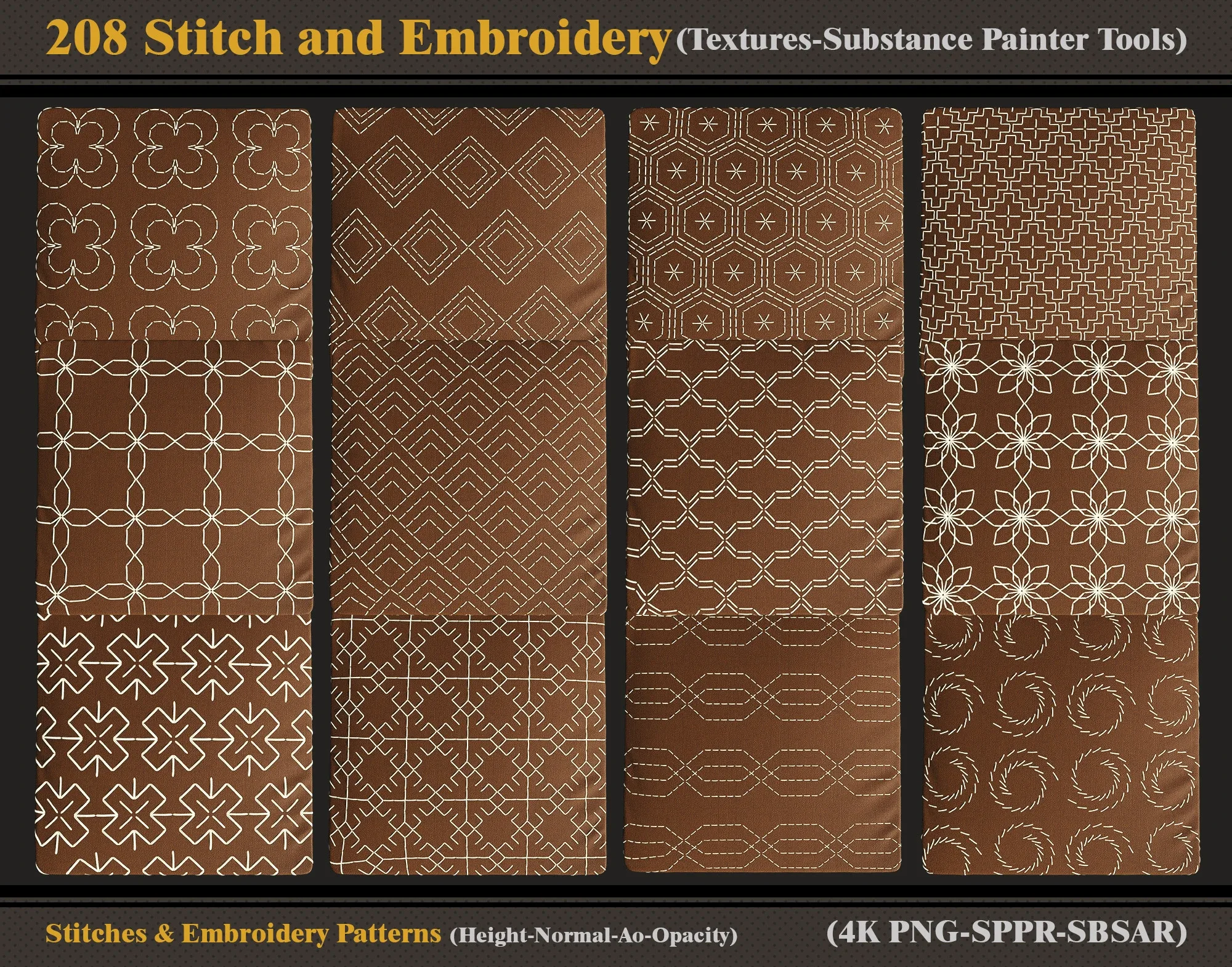 208 Stitch and Embroidery Patterns (Textures-sbsar-sppr-Alpha)