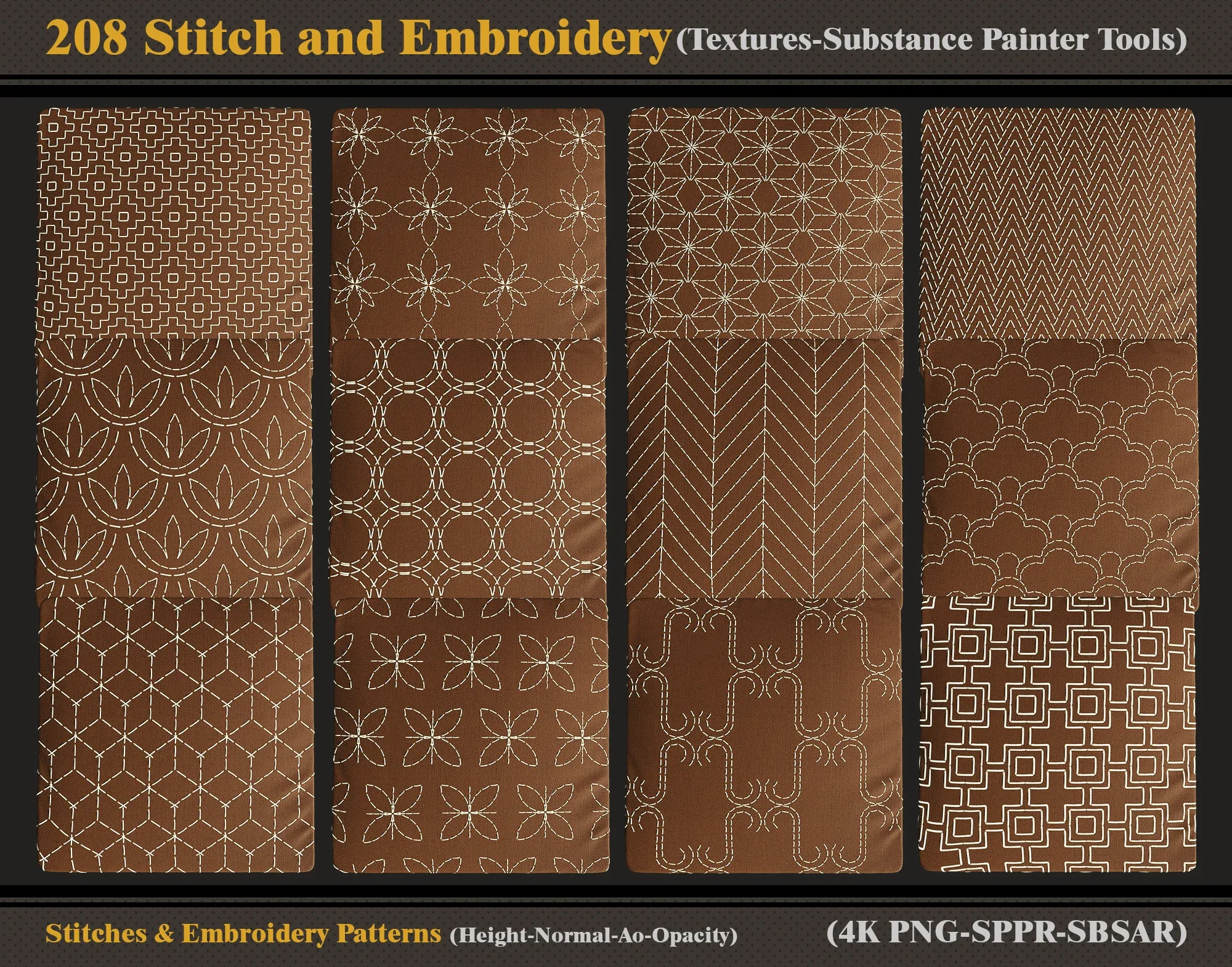 208 Stitch and Embroidery Patterns (Textures-sbsar-sppr-Alpha)