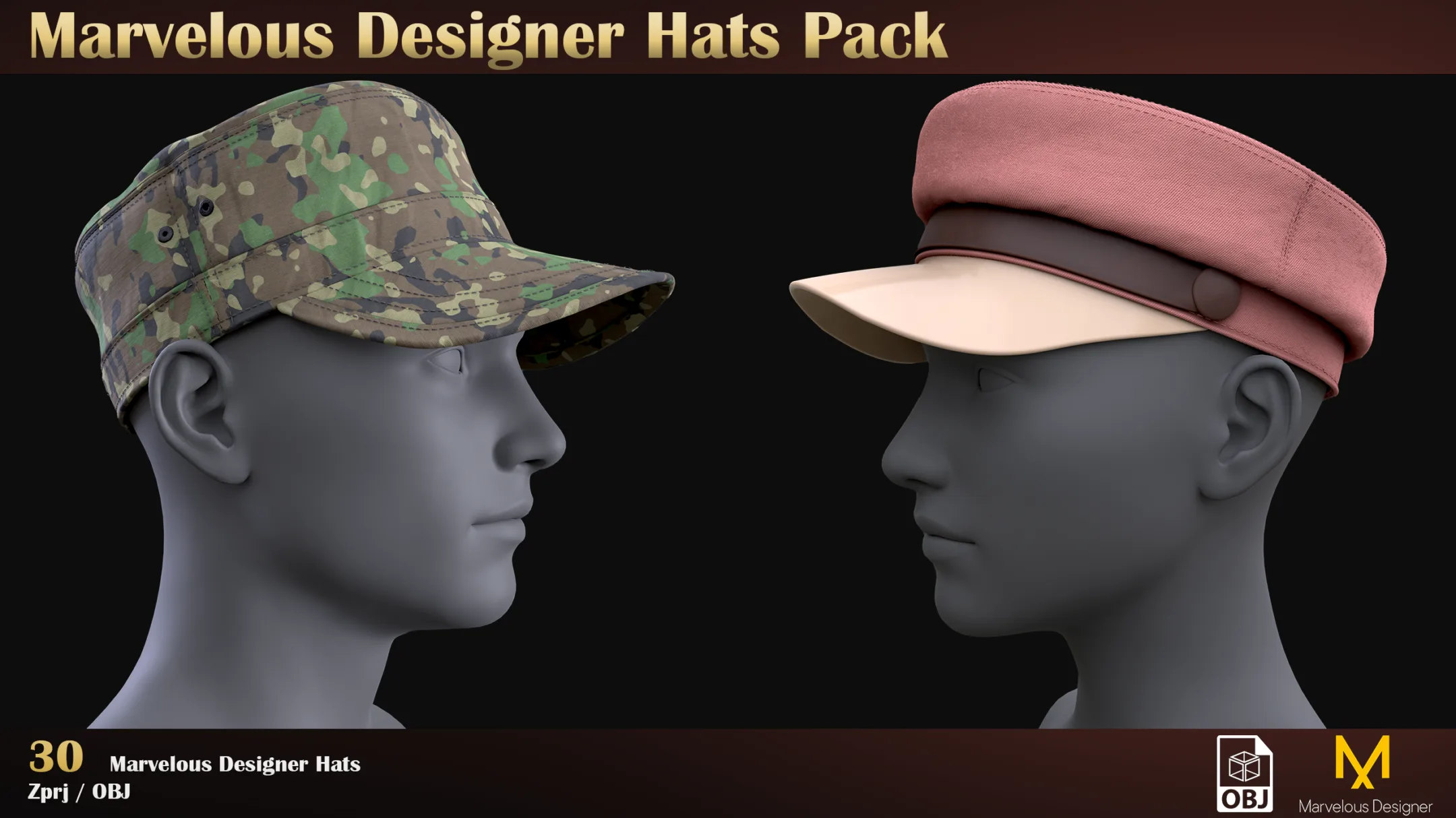 Marvelous Designer Hats Pack (including 30 hats)