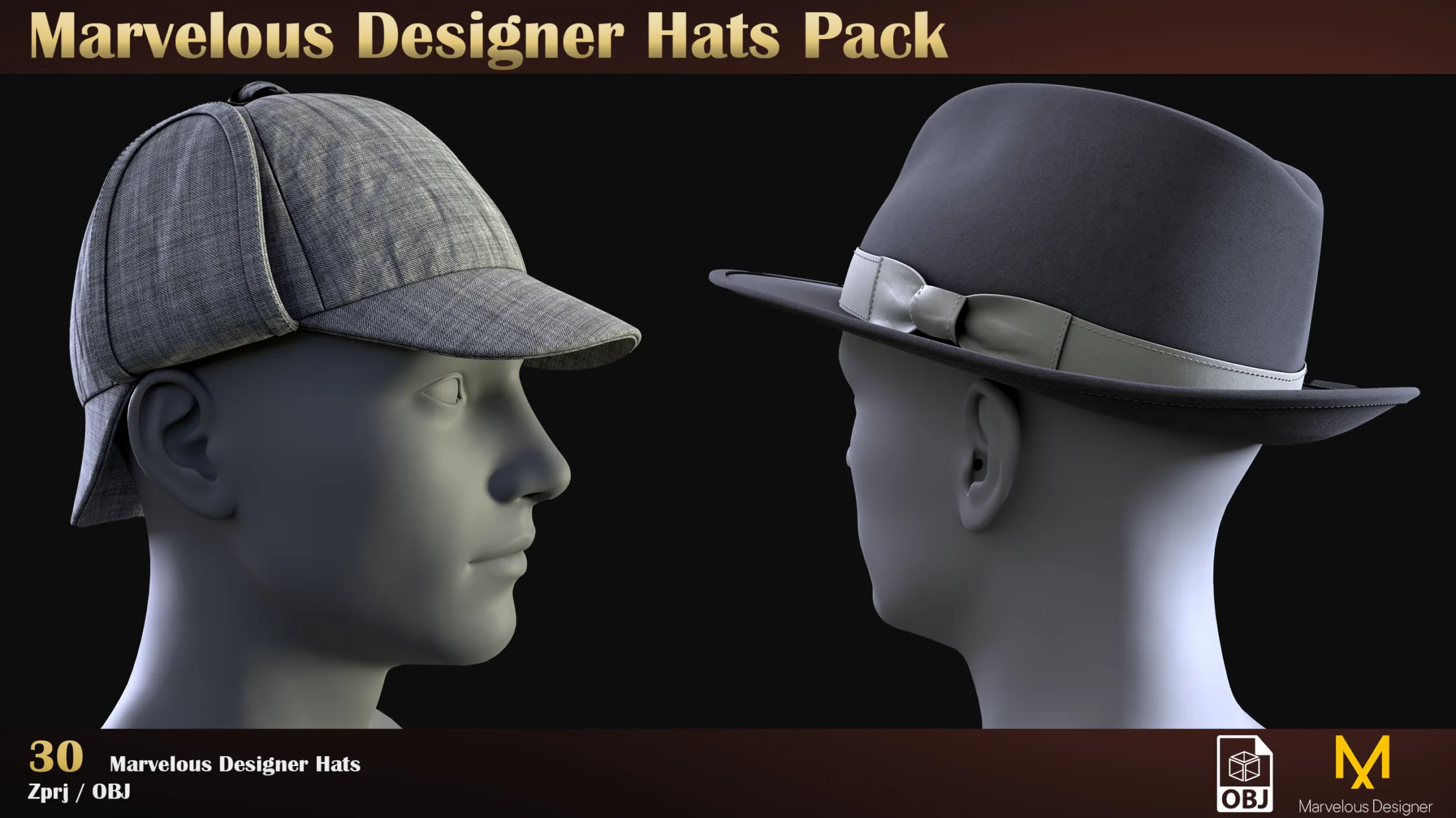 Marvelous Designer Hats Pack (including 30 hats)