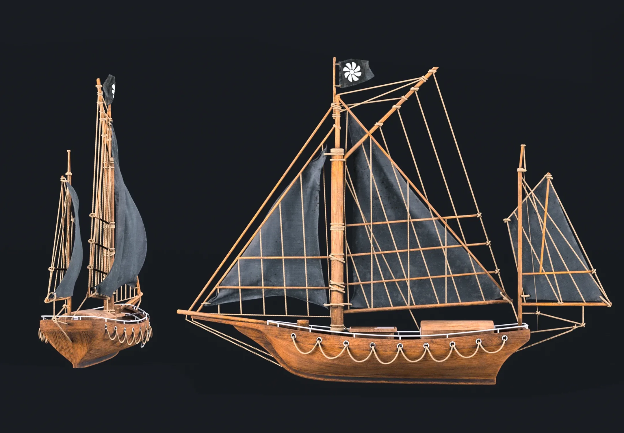 Old wooden ship 3D model