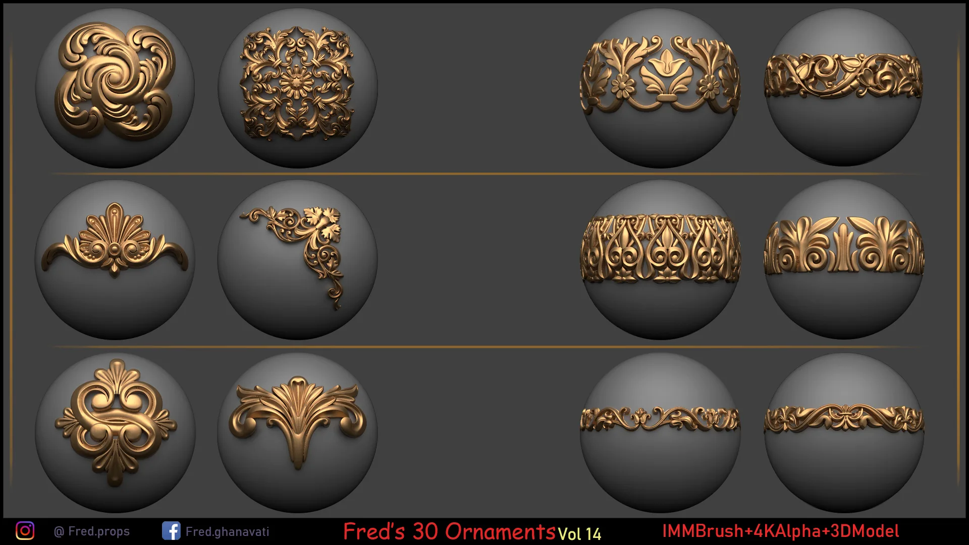 Fred's Ornament IMMBrush & 3dModels & 4KAlpha Vol 14