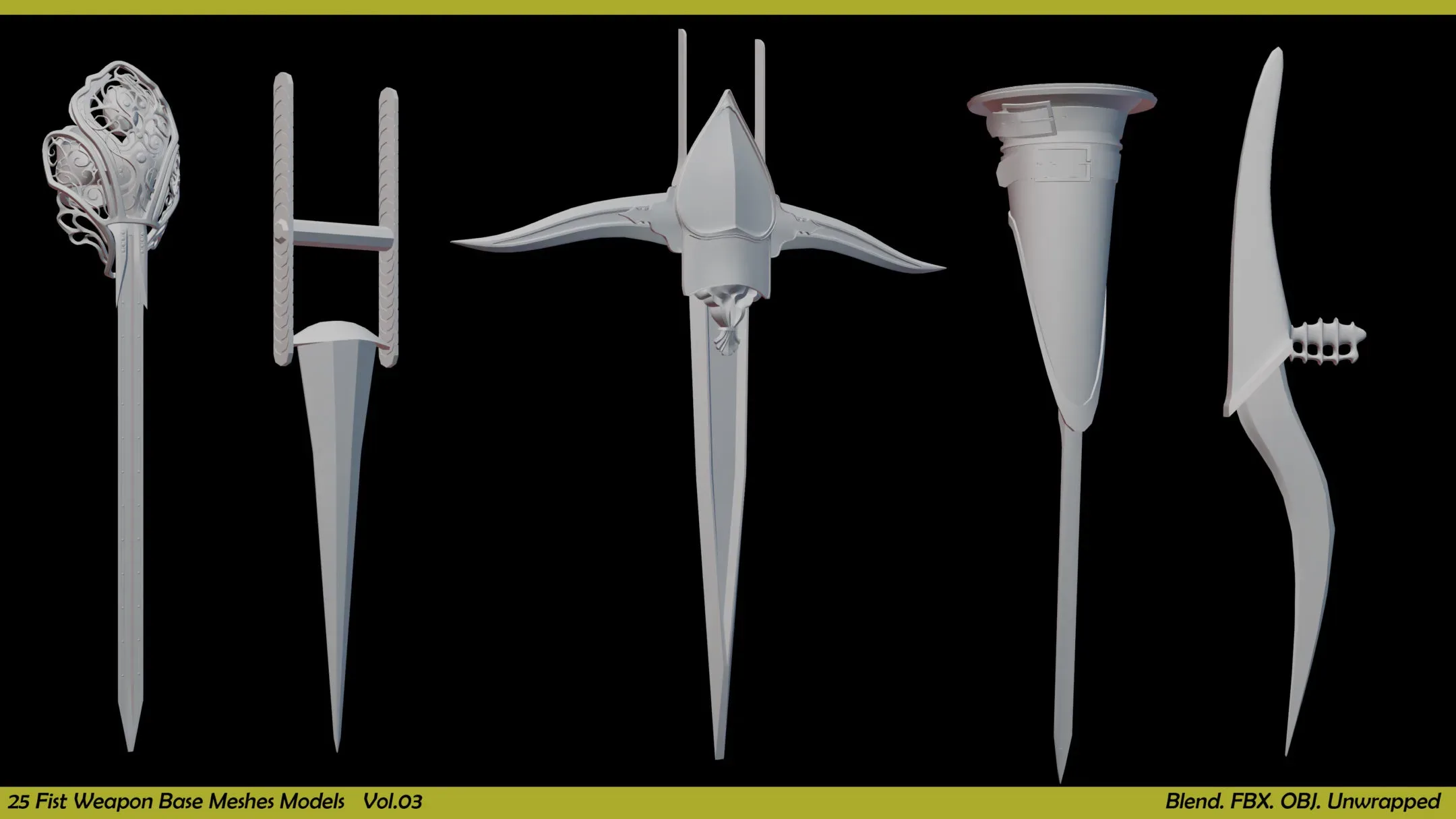 25 Fist Weapon Base Mesh Collection - Vol.03