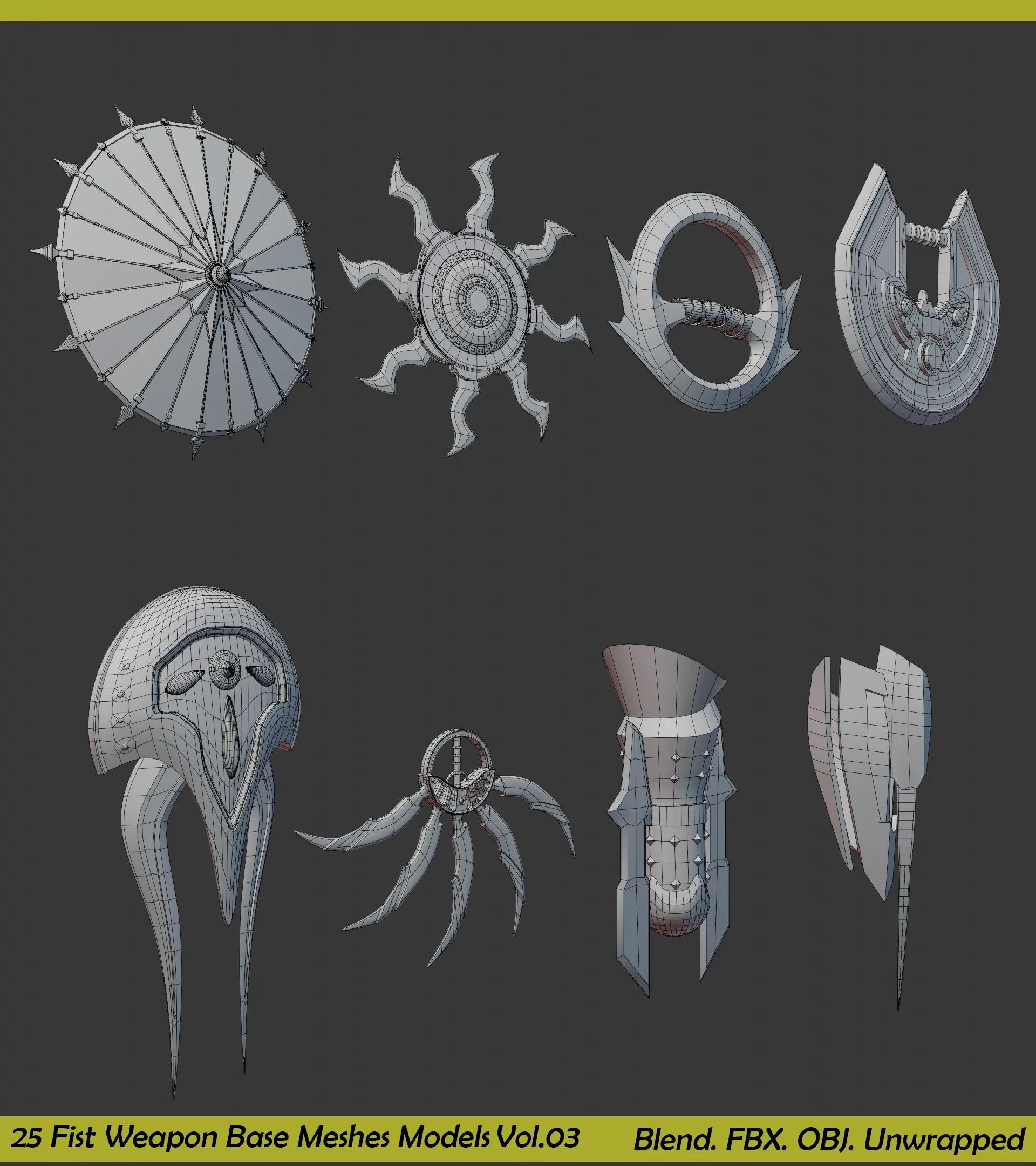 25 Fist Weapon Base Mesh Collection - Vol.03