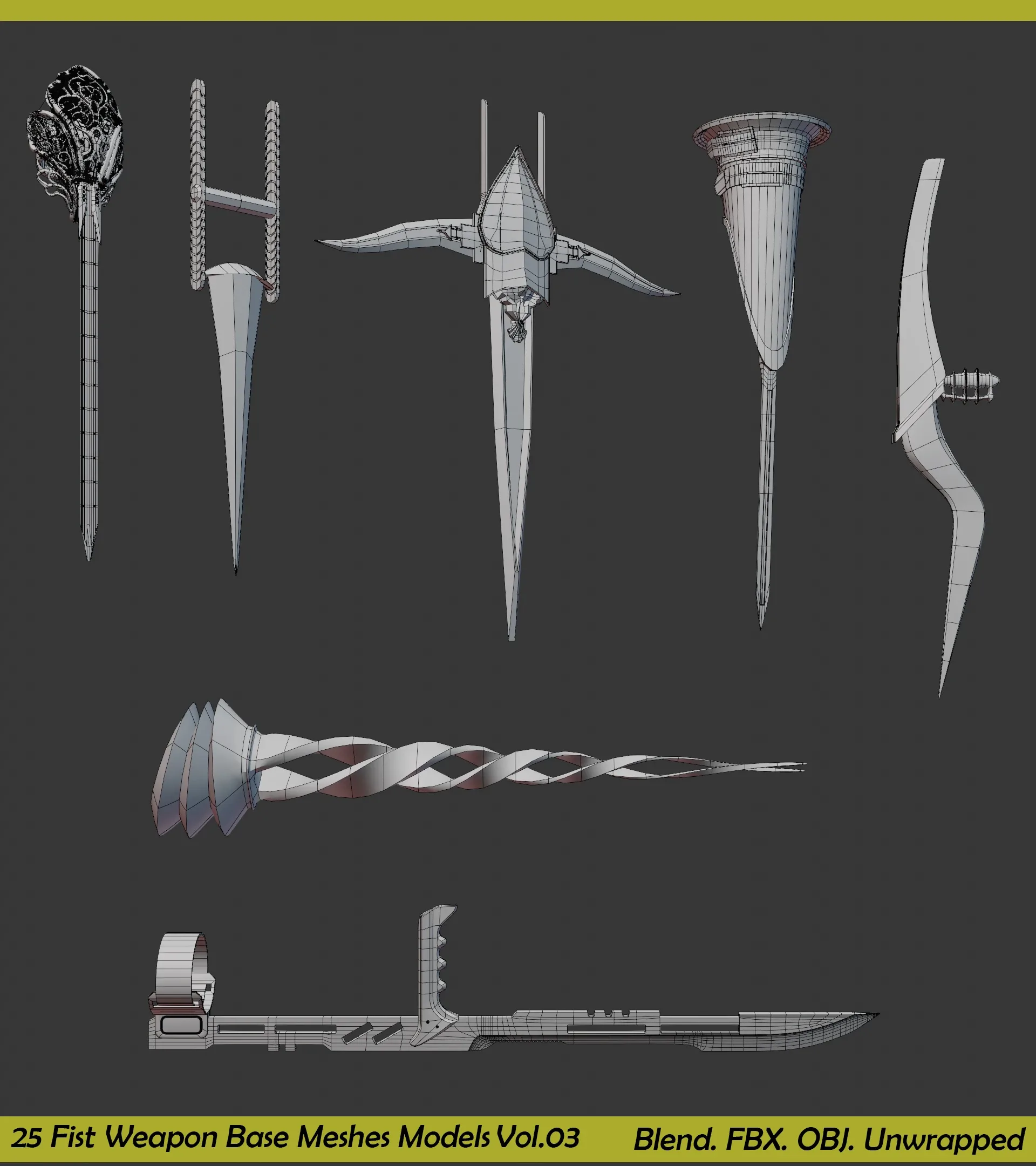 25 Fist Weapon Base Mesh Collection - Vol.03