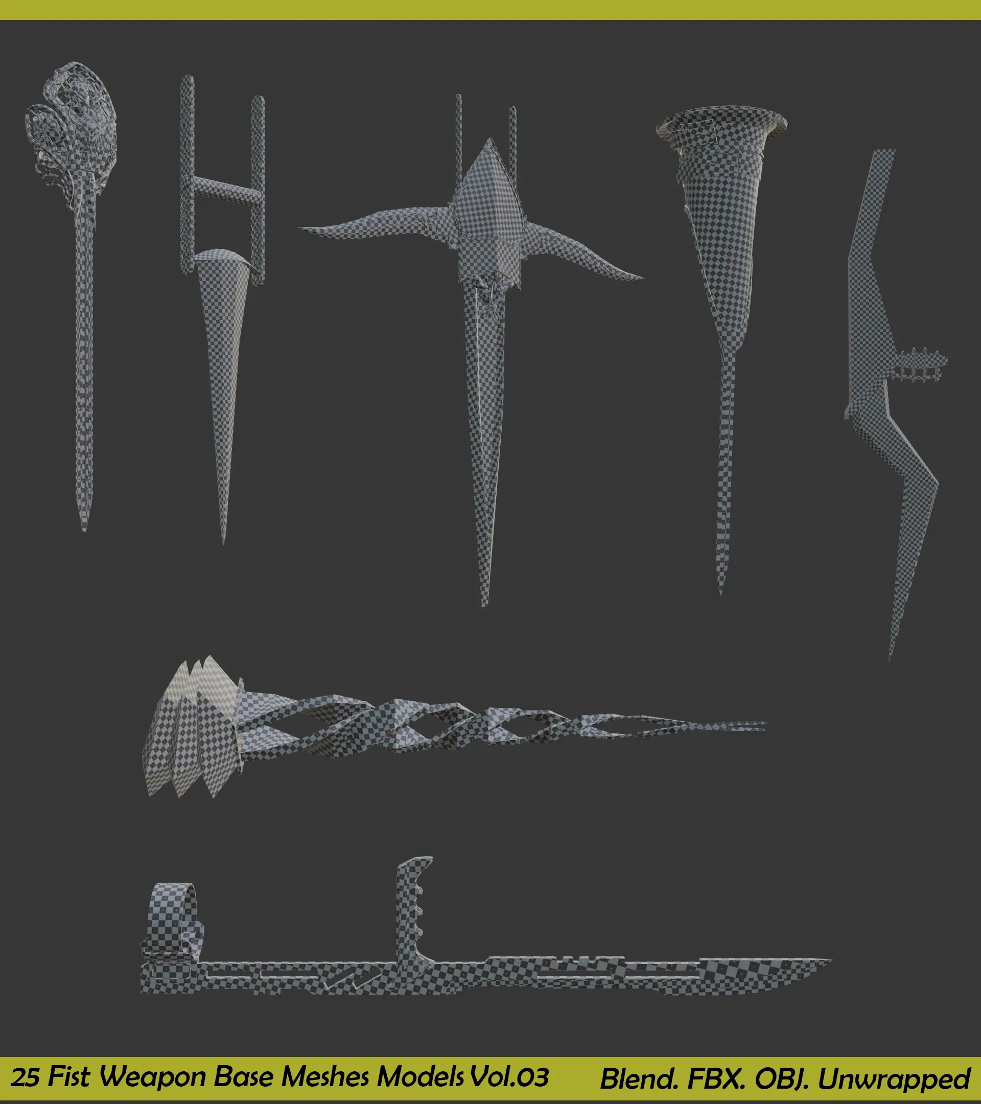 25 Fist Weapon Base Mesh Collection - Vol.03