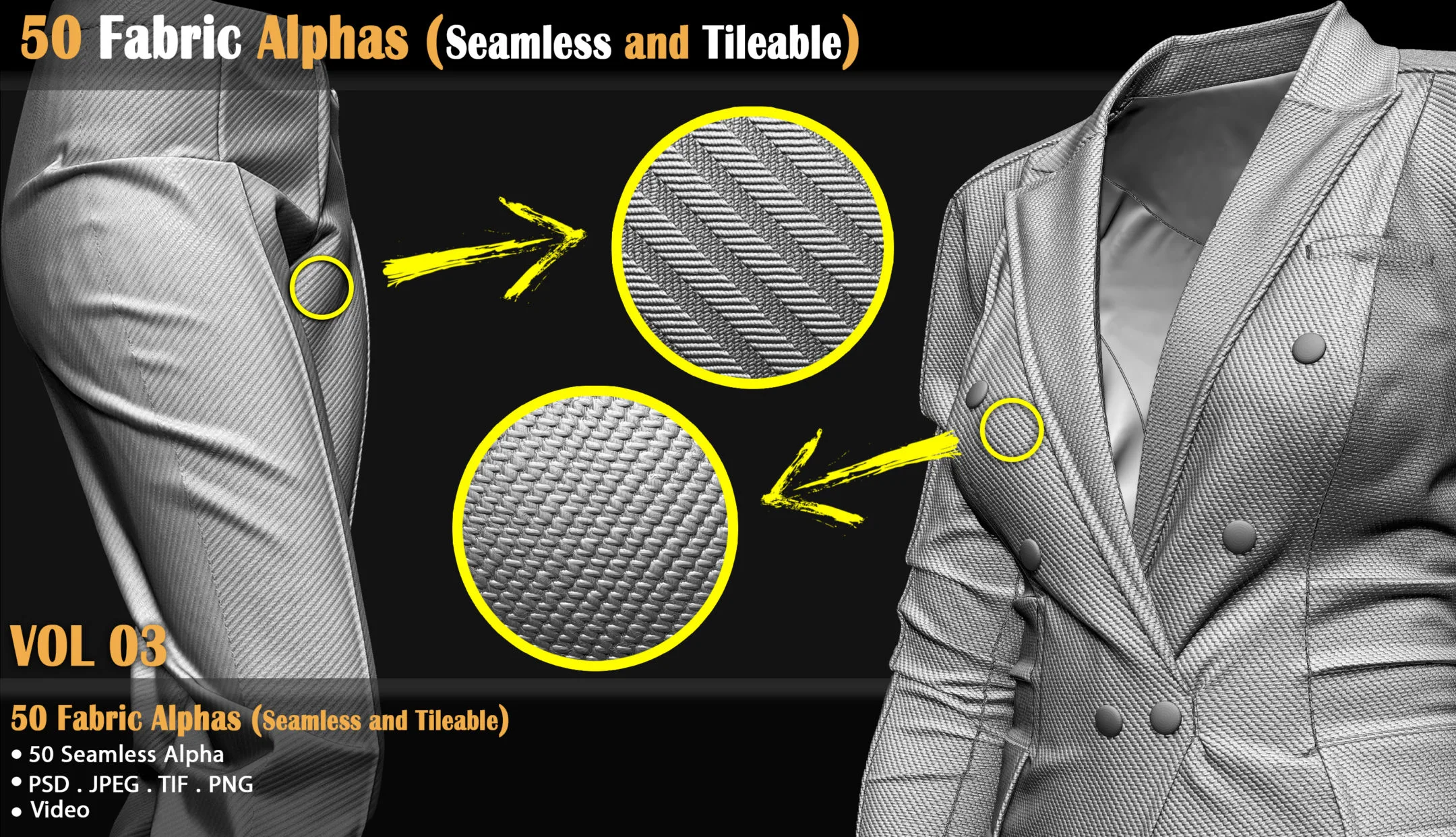 50 Fabric Alphas (Seamless and Tileable) + Video (Vol 03)