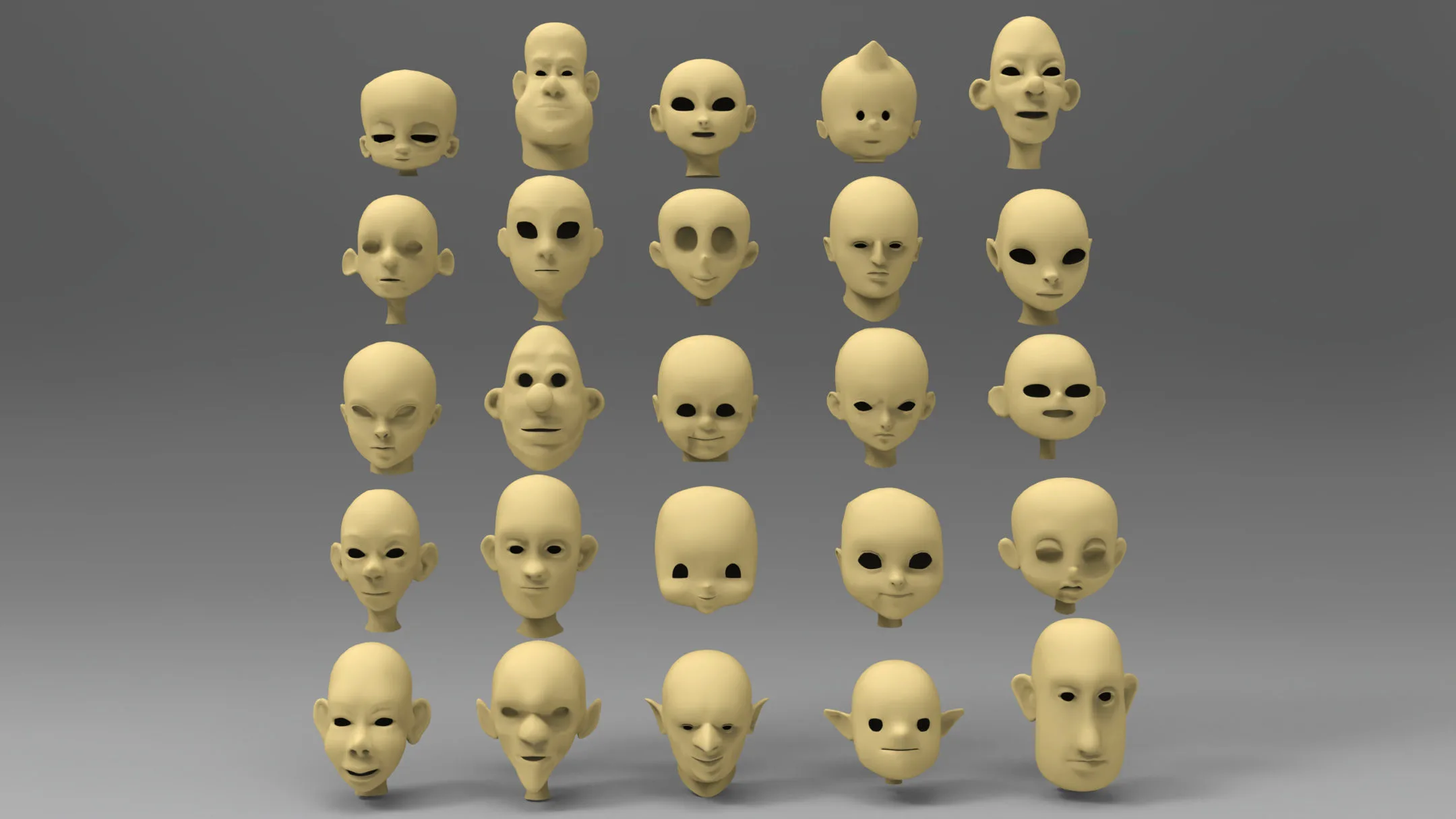 25 basemesh cartoon head collection