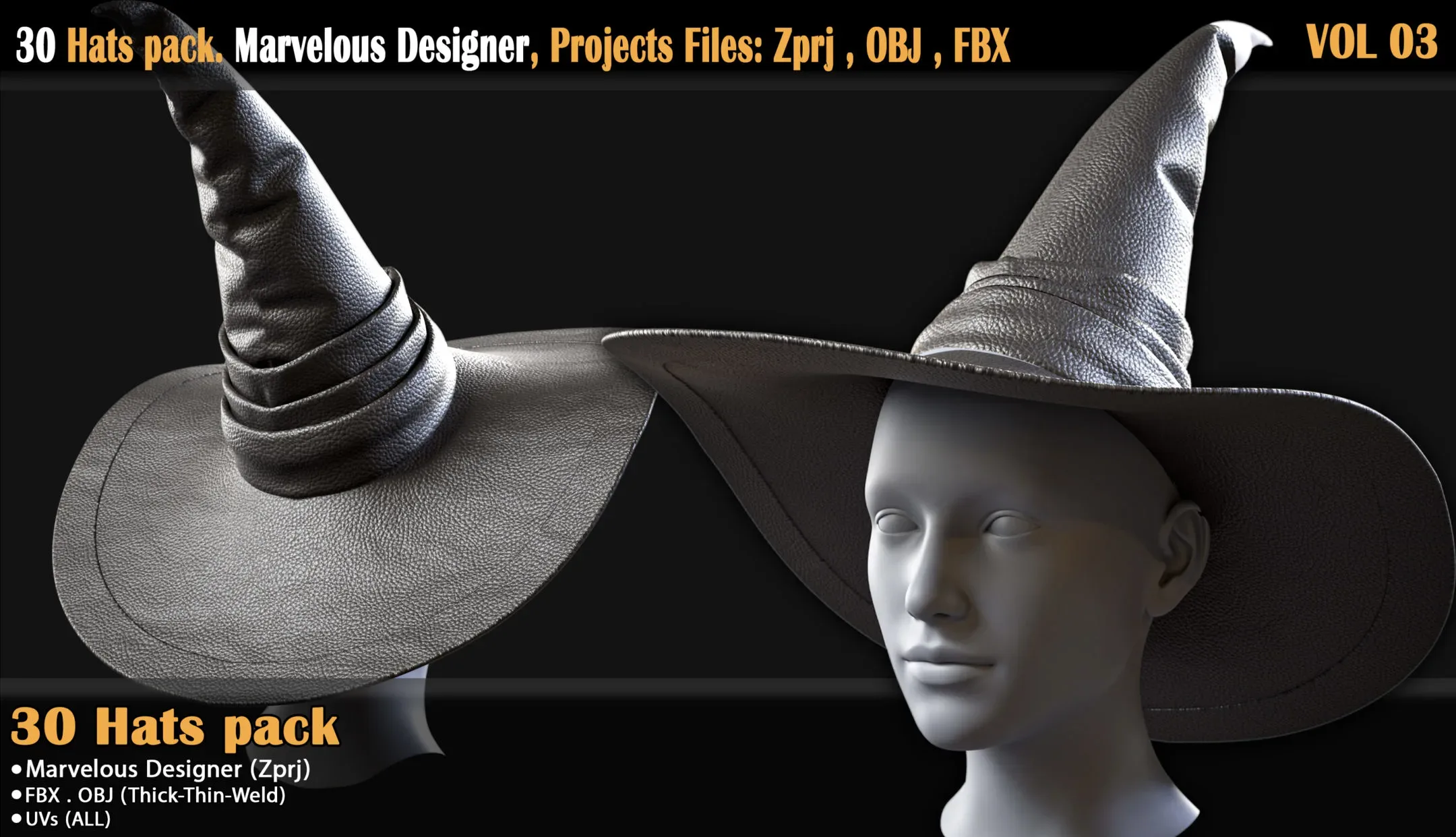 30 Hats pack. Marvelous Designer, Projects Files: Zprj , OBJ , FBX