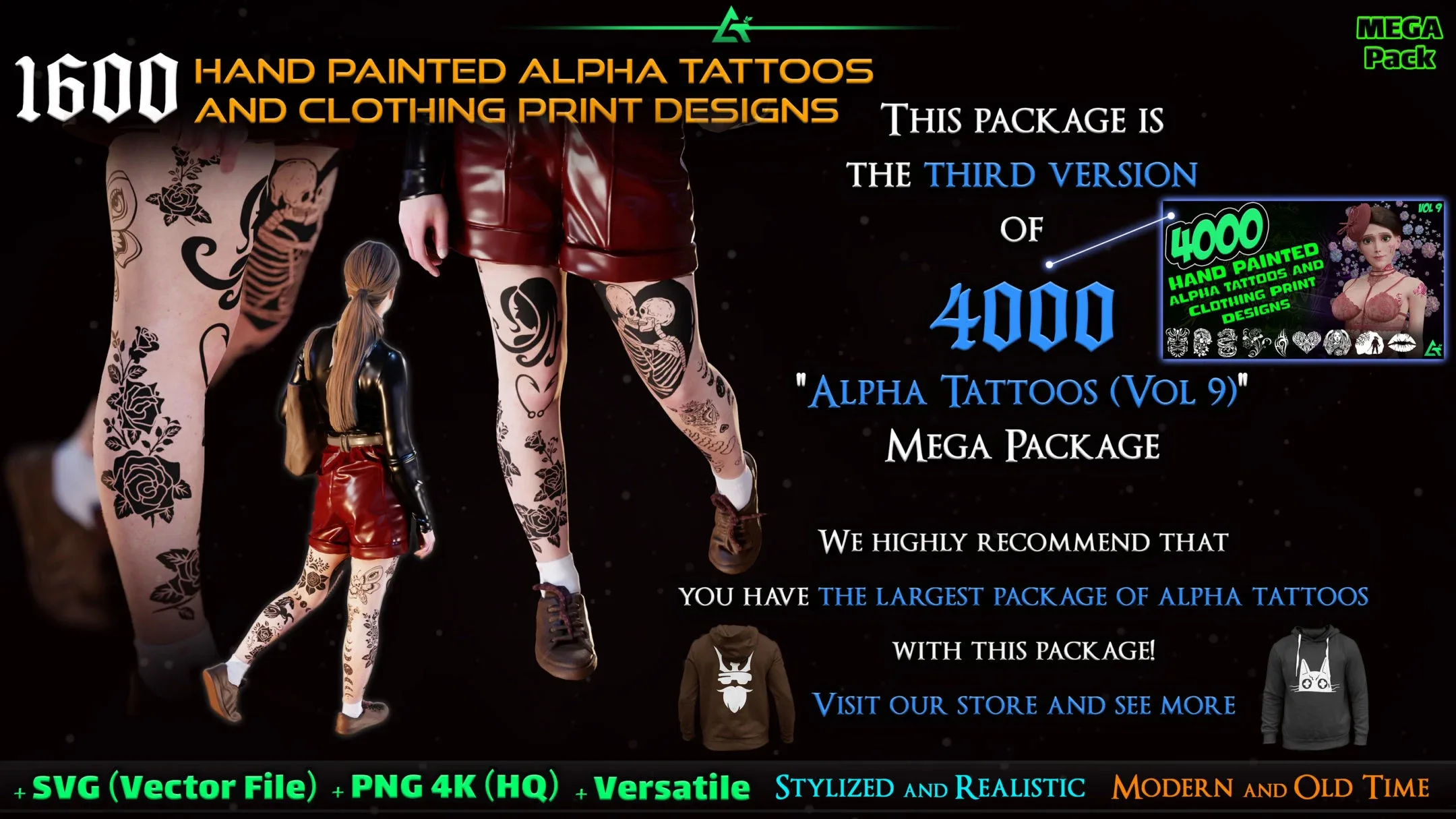 1600 Hand Painted Alpha Tattoos and Clothing Print Designs (MEGA Pack) - Third version of Alpha Tattoos - Vol 21