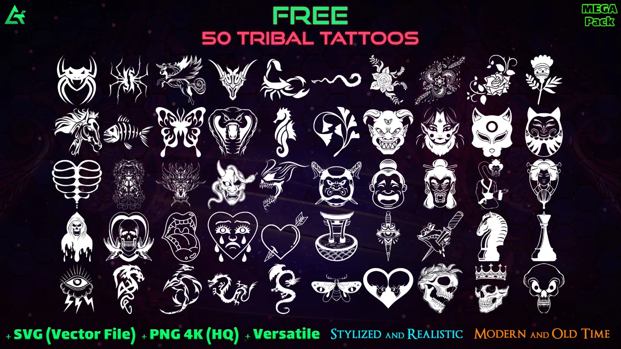 1600 Hand Painted Alpha Tattoos and Clothing Print Designs (MEGA Pack) - Third version of Alpha Tattoos - Vol 21