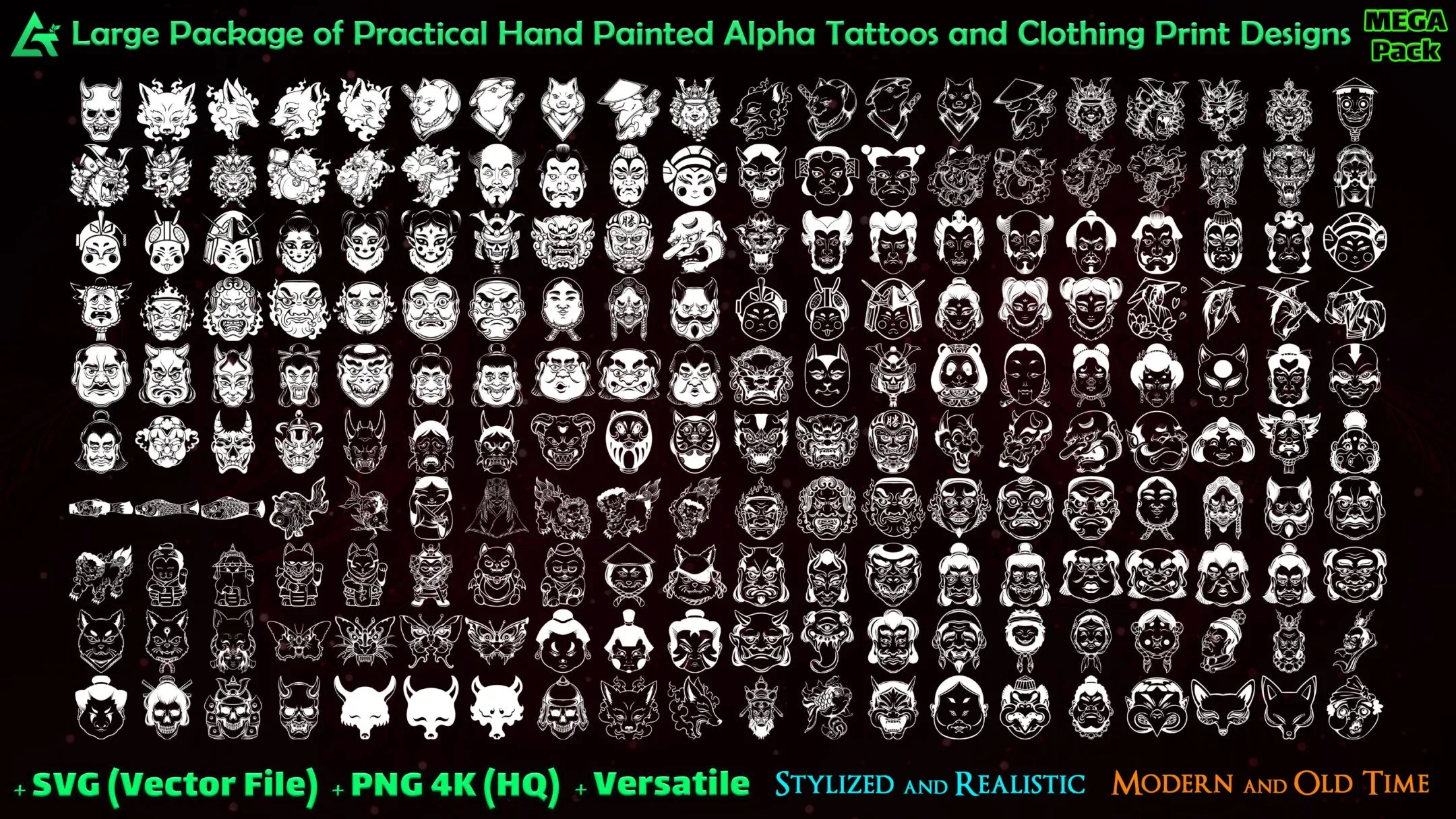 1600 Hand Painted Alpha Tattoos and Clothing Print Designs (MEGA Pack) - Third version of Alpha Tattoos - Vol 21