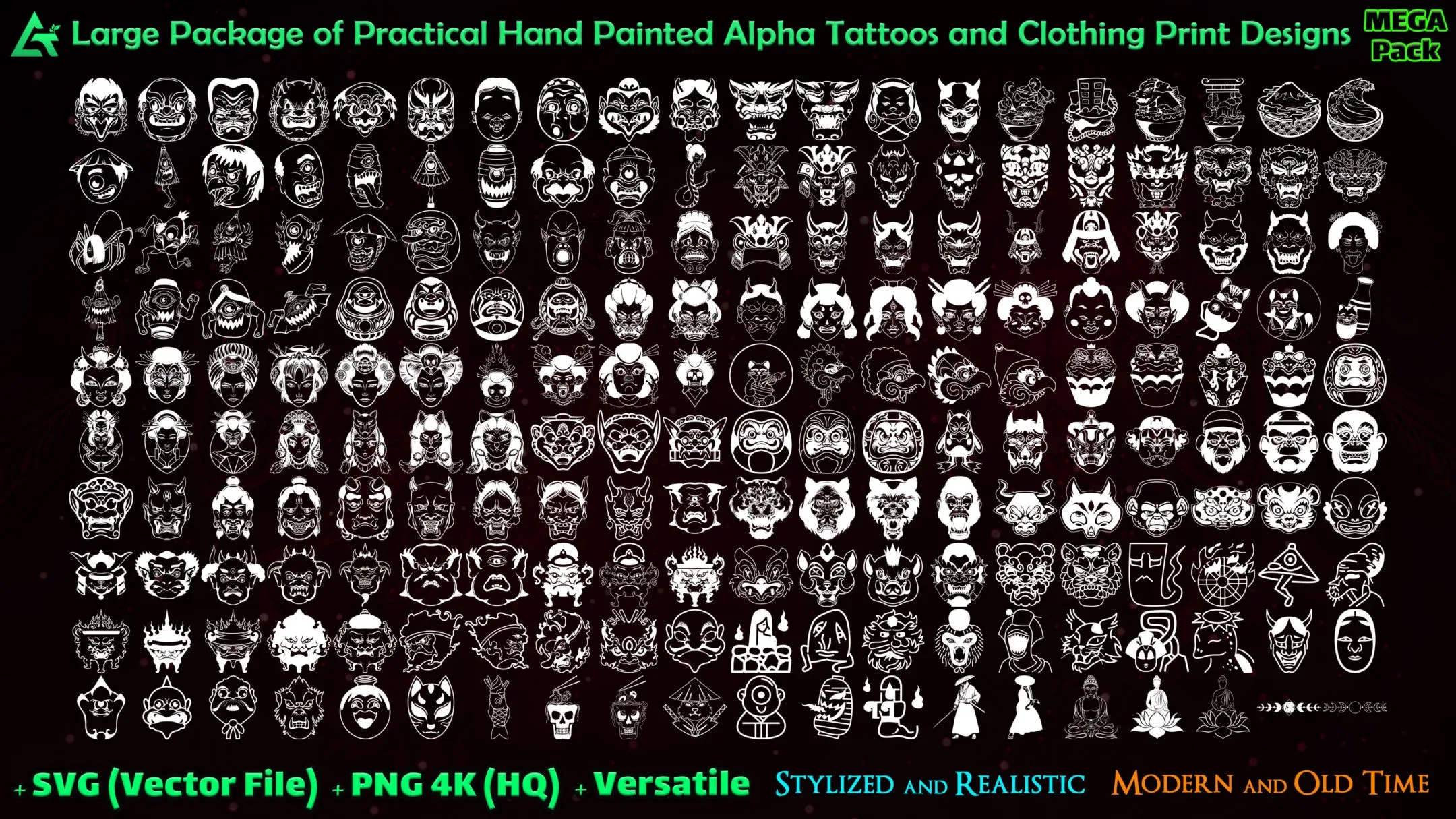 1600 Hand Painted Alpha Tattoos and Clothing Print Designs (MEGA Pack) - Third version of Alpha Tattoos - Vol 21