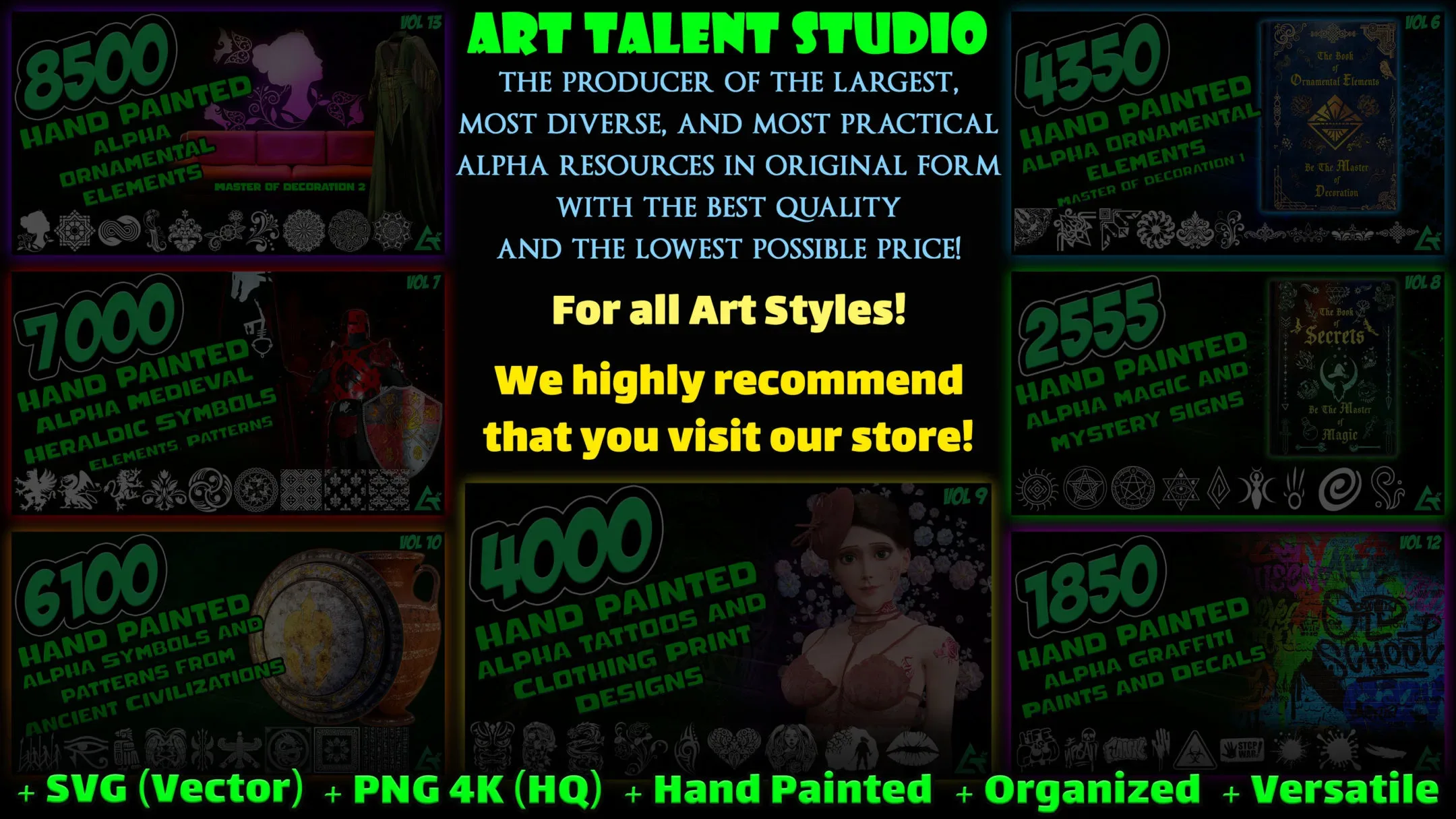 1600 Hand Painted Alpha Tattoos and Clothing Print Designs (MEGA Pack) - Third version of Alpha Tattoos - Vol 21