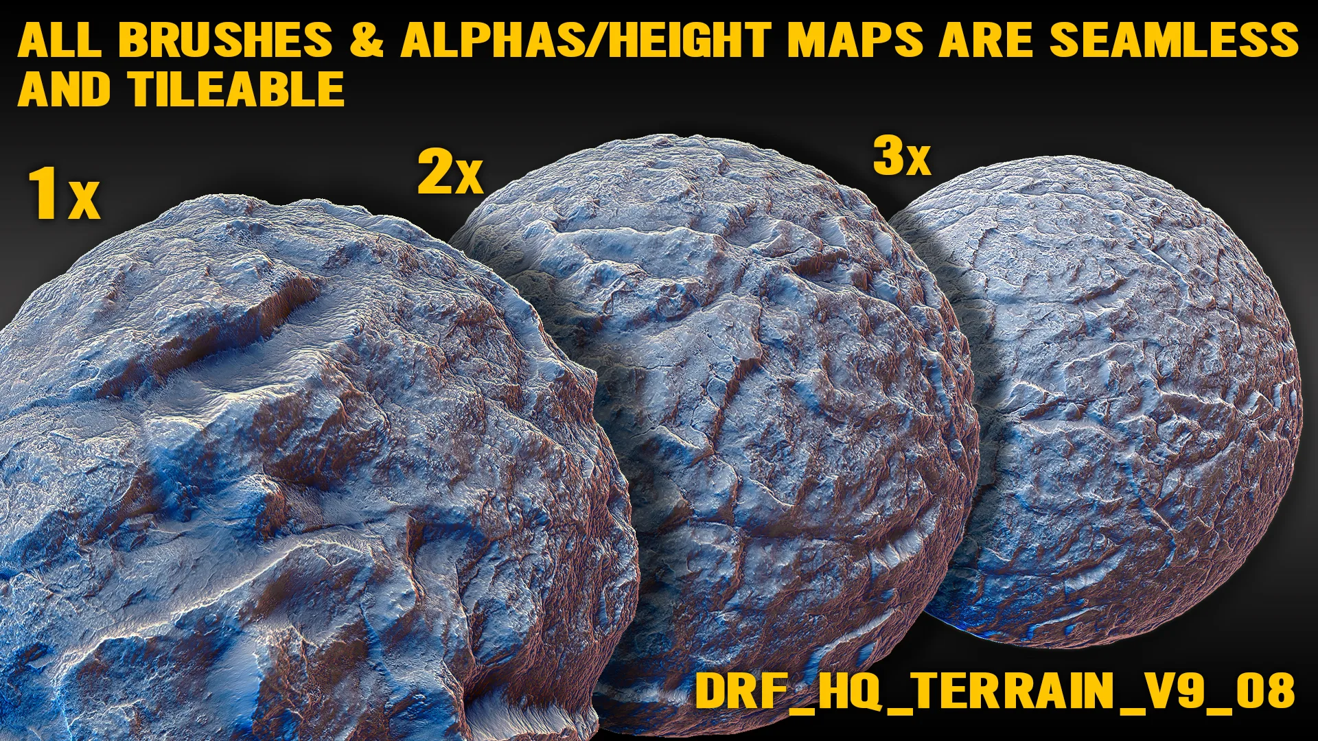 Ultra HQ Seamless Terrain / Rocks Sculpt brushes + Alpha/Height Maps Set Vol.9