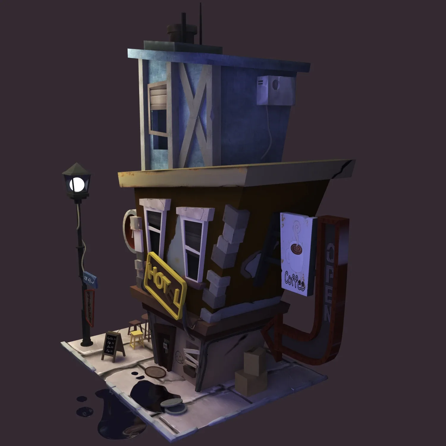 Coffeshop Street and hotel 3D