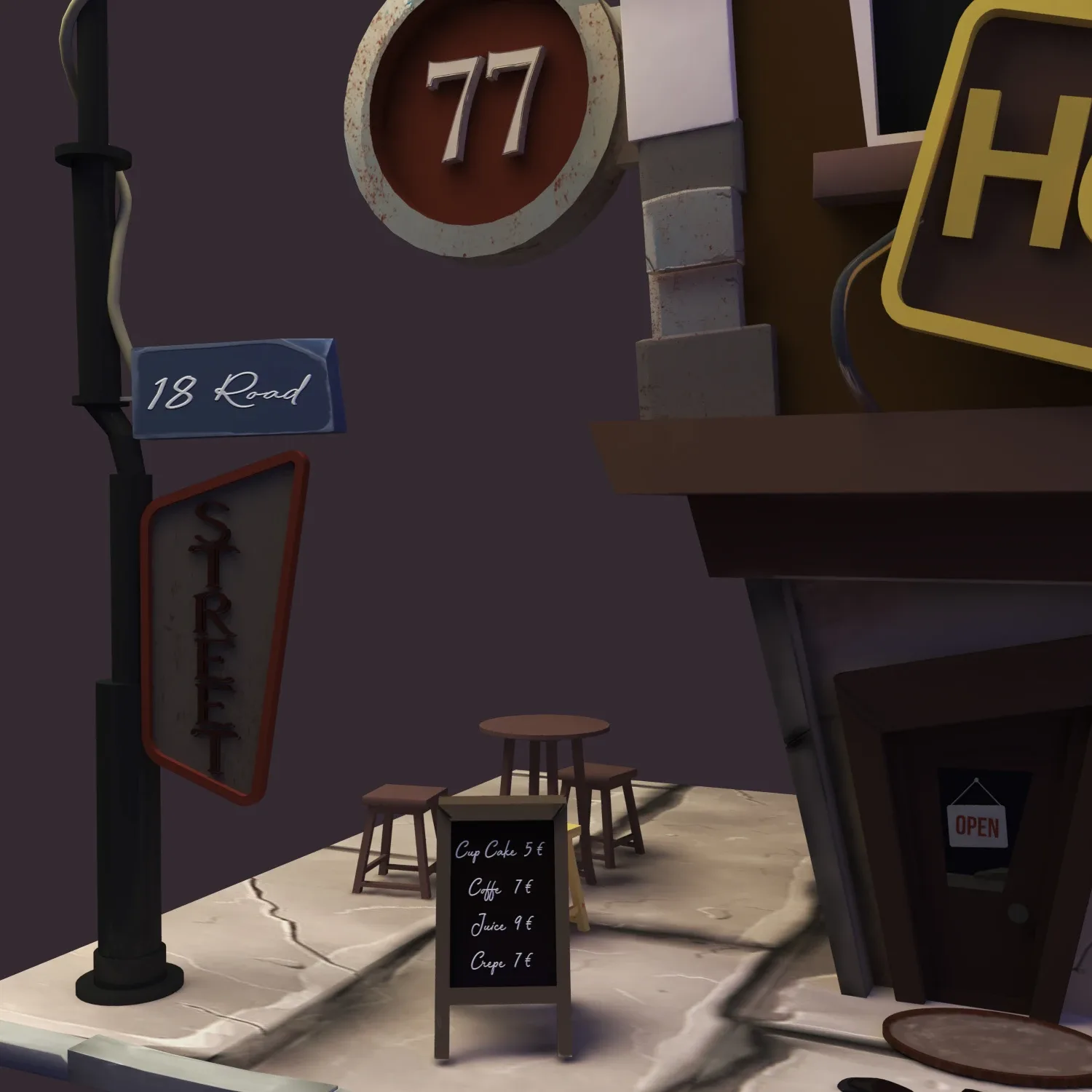 Coffeshop Street and hotel 3D