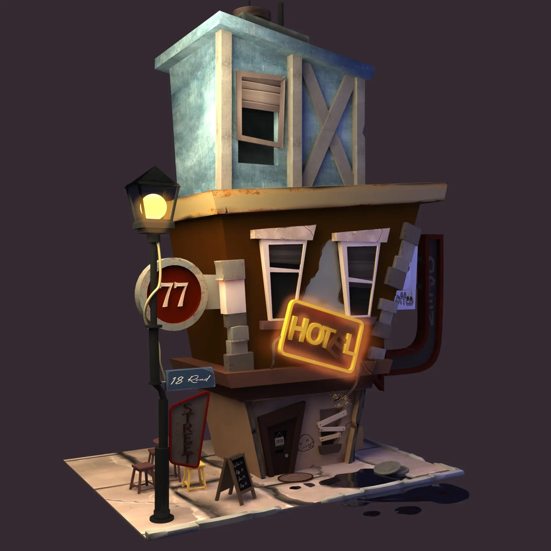 Coffeshop Street and hotel 3D