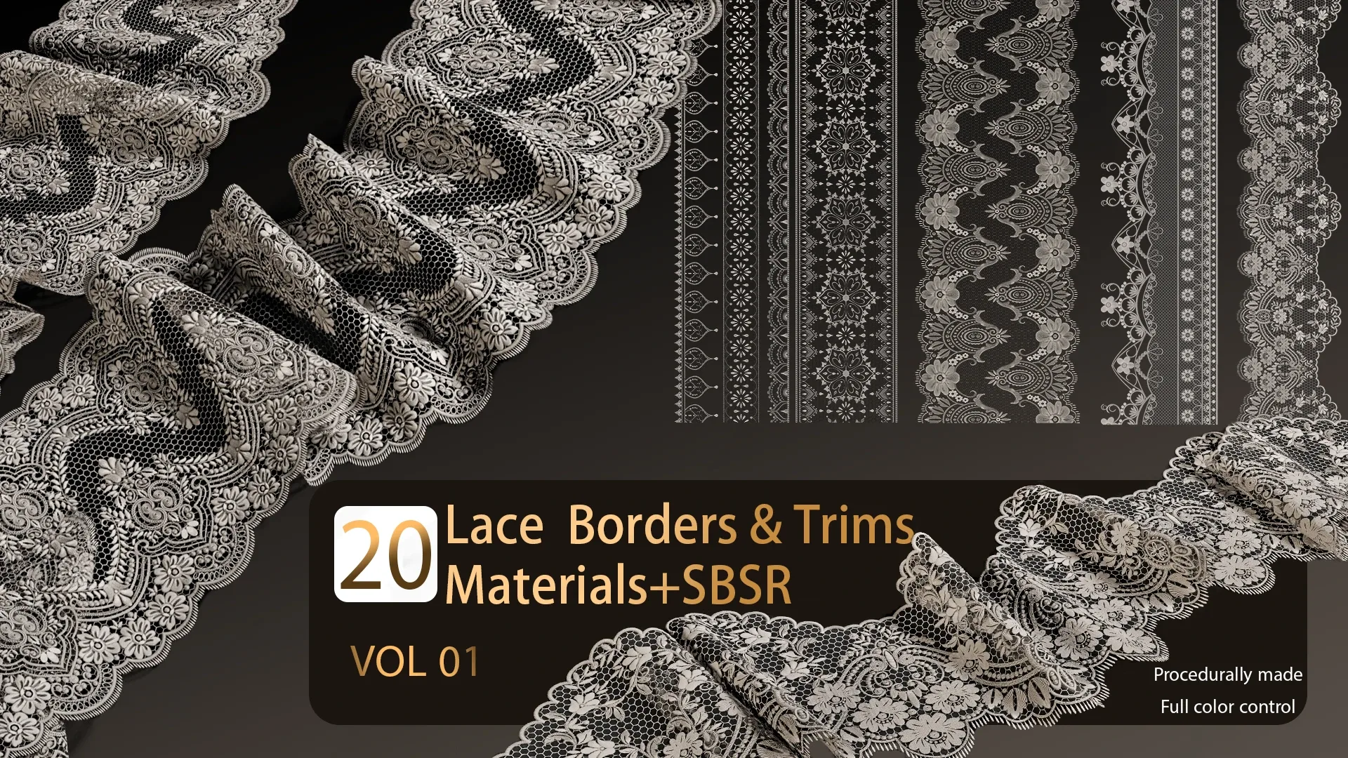 20 Lace Borders and Trims Materials SBSAR-VOL01 Texture