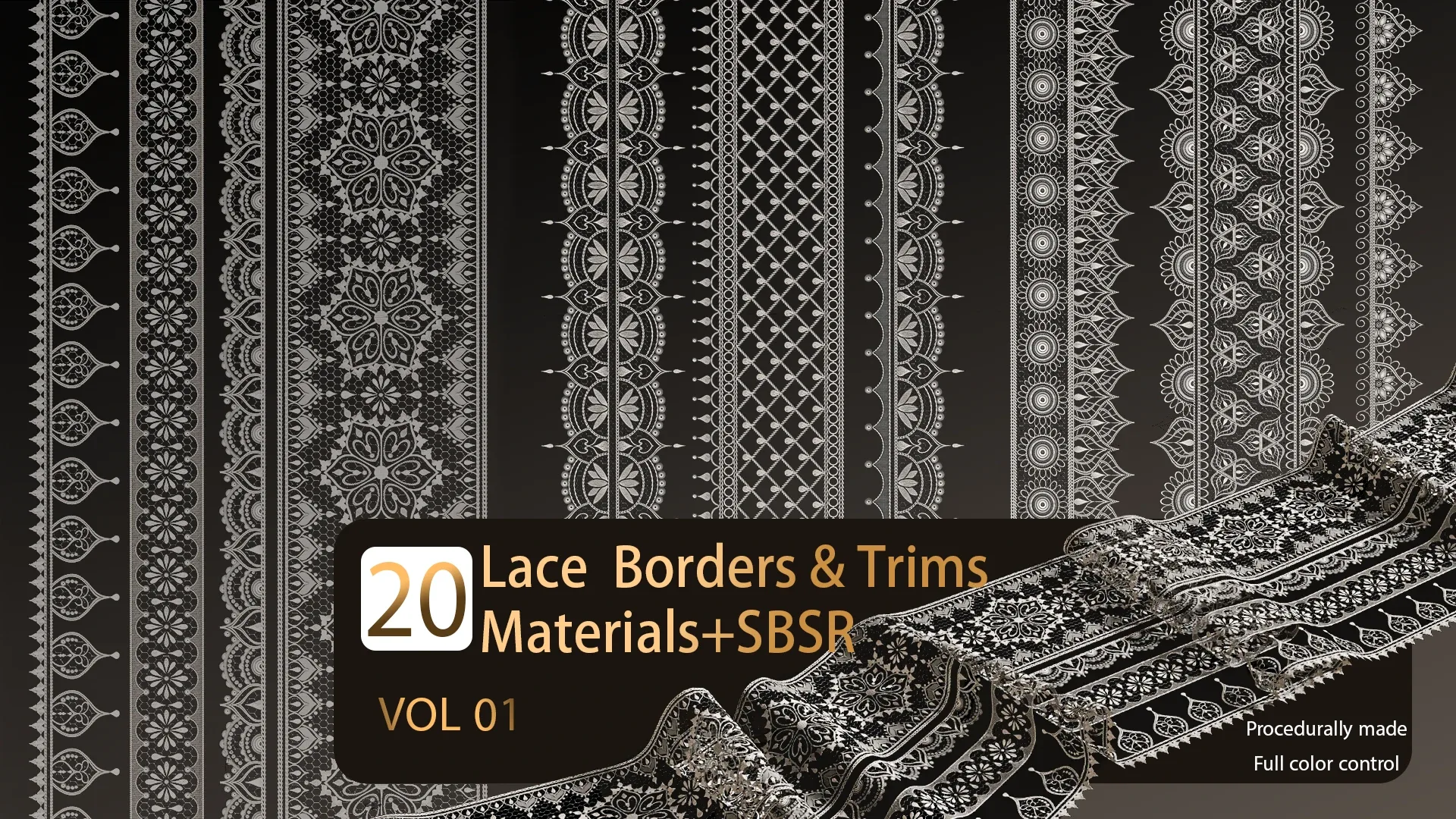 20 Lace Borders and Trims Materials SBSAR-VOL01 Texture