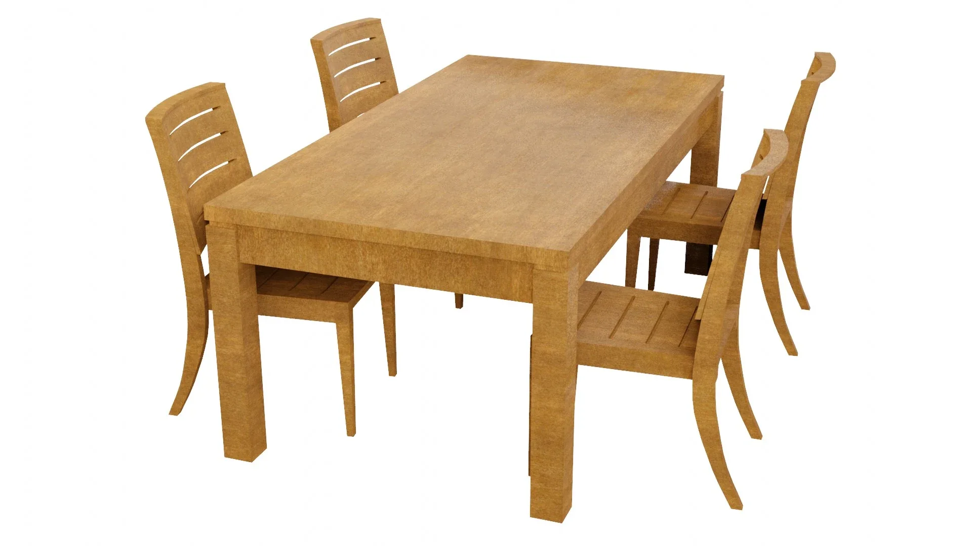 Wooden Table & Chairs 3D Model
