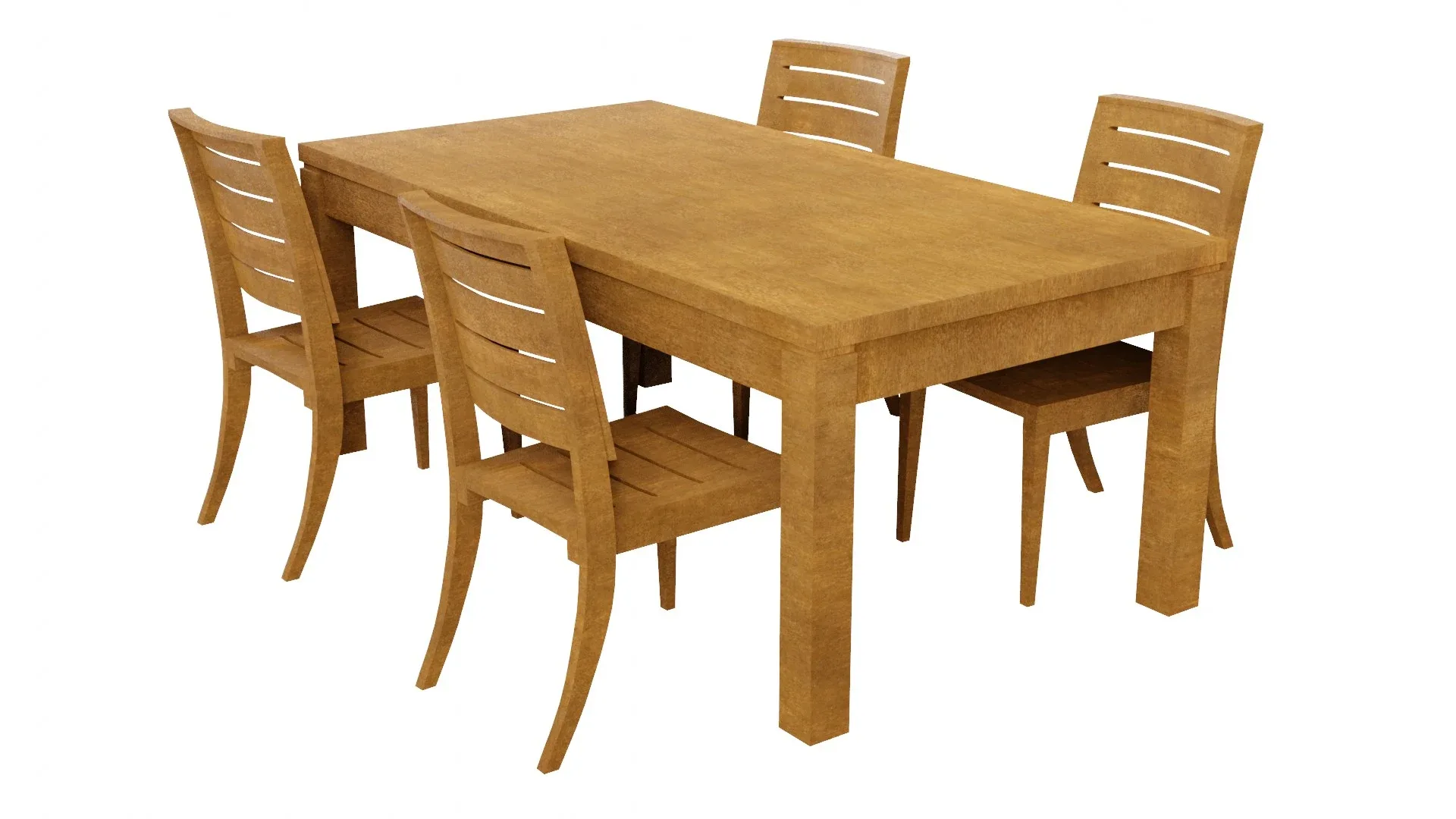 Wooden Table & Chairs 3D Model