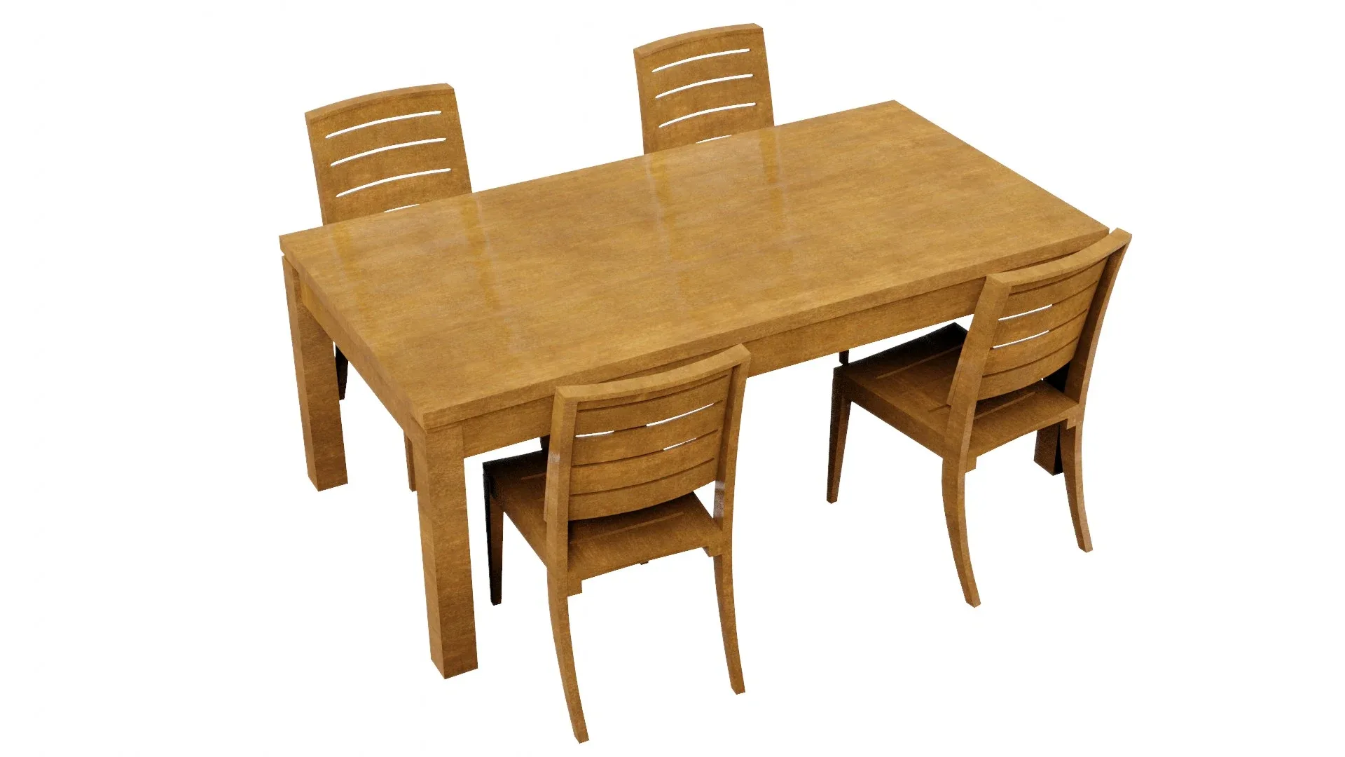 Wooden Table & Chairs 3D Model