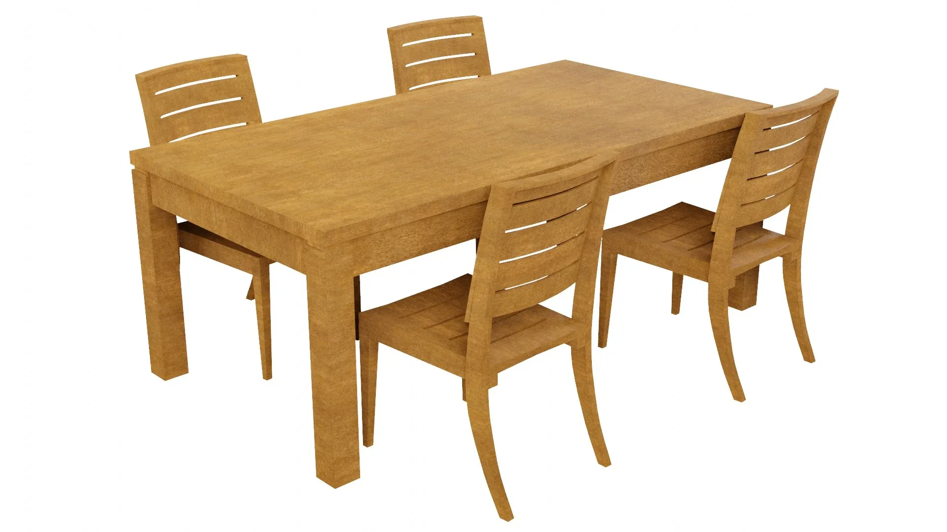 Wooden Table & Chairs 3D Model