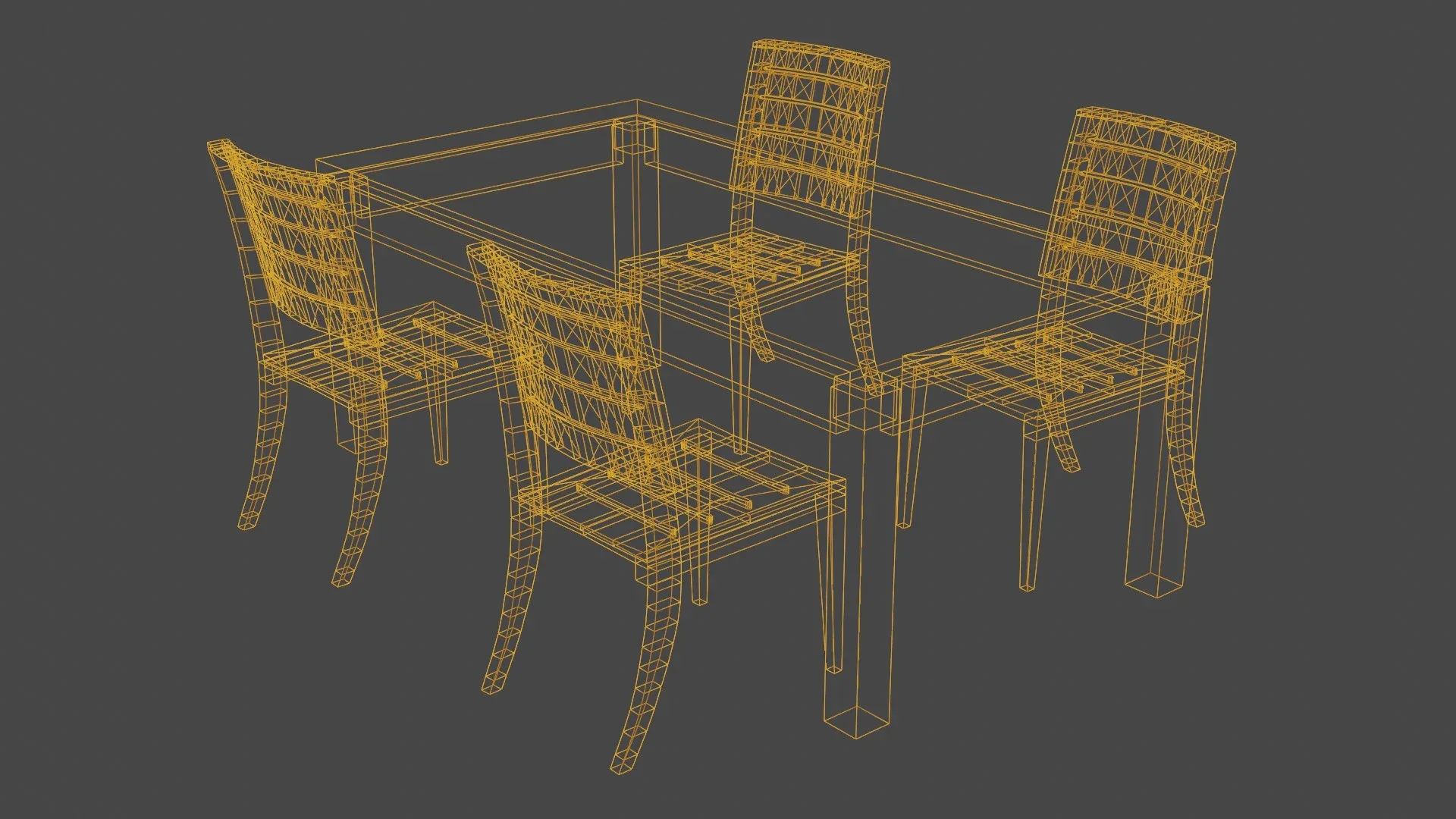 Wooden Table & Chairs 3D Model