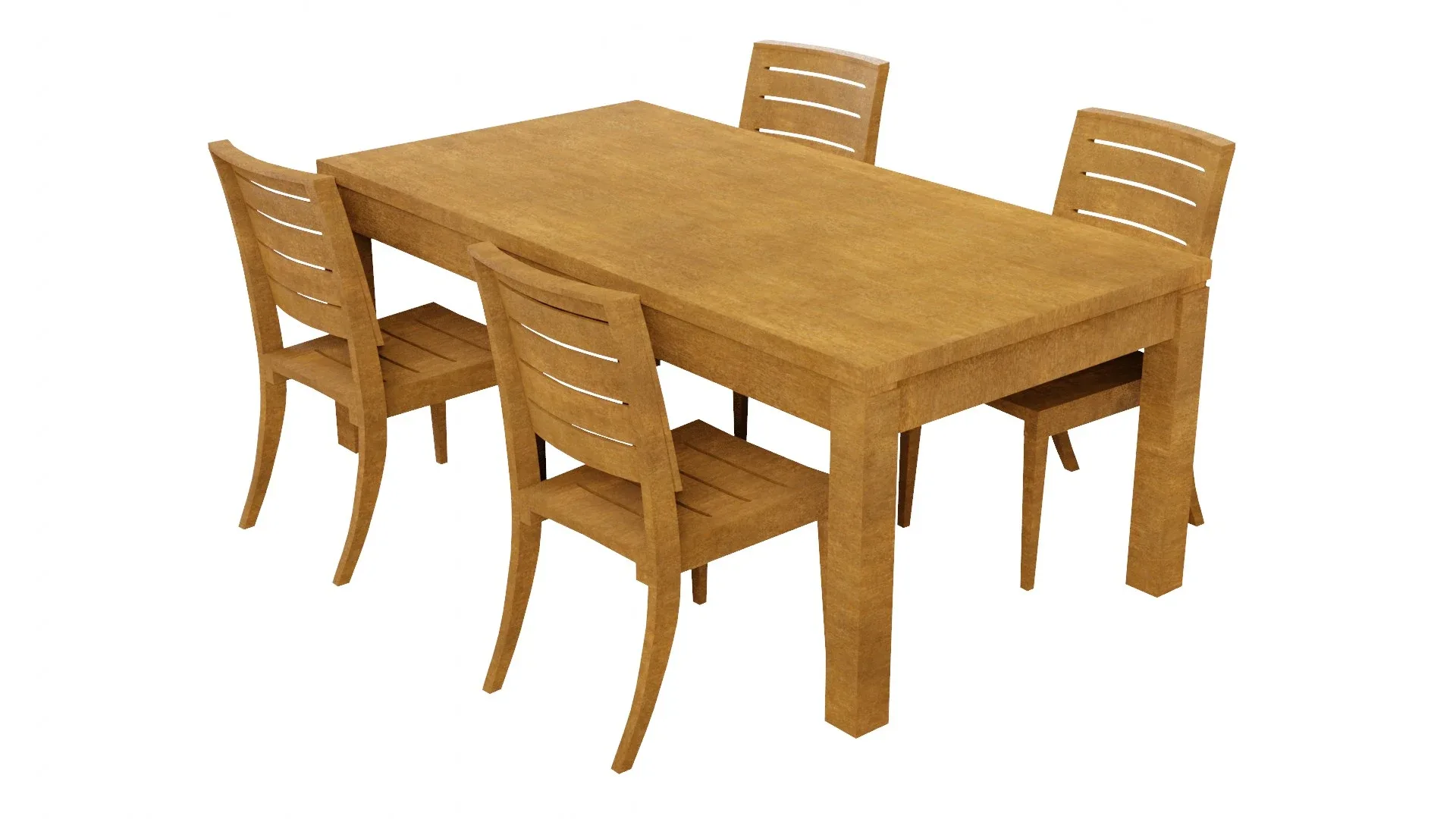 Wooden Table & Chairs 3D Model