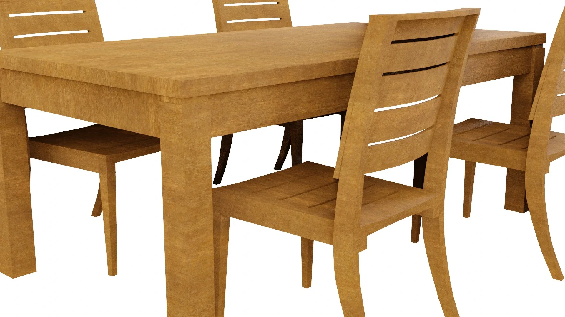 Wooden Table & Chairs 3D Model