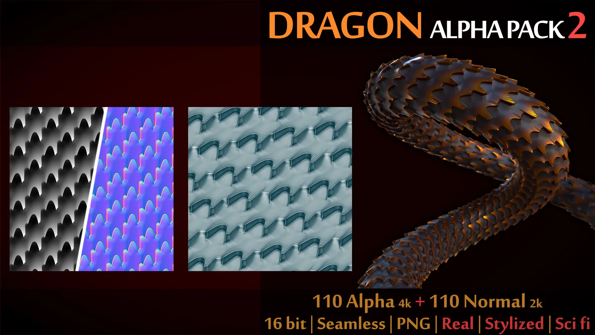 Dragon AlphaPack2 | 110 Alpha and Normal for Brush or Sculpt