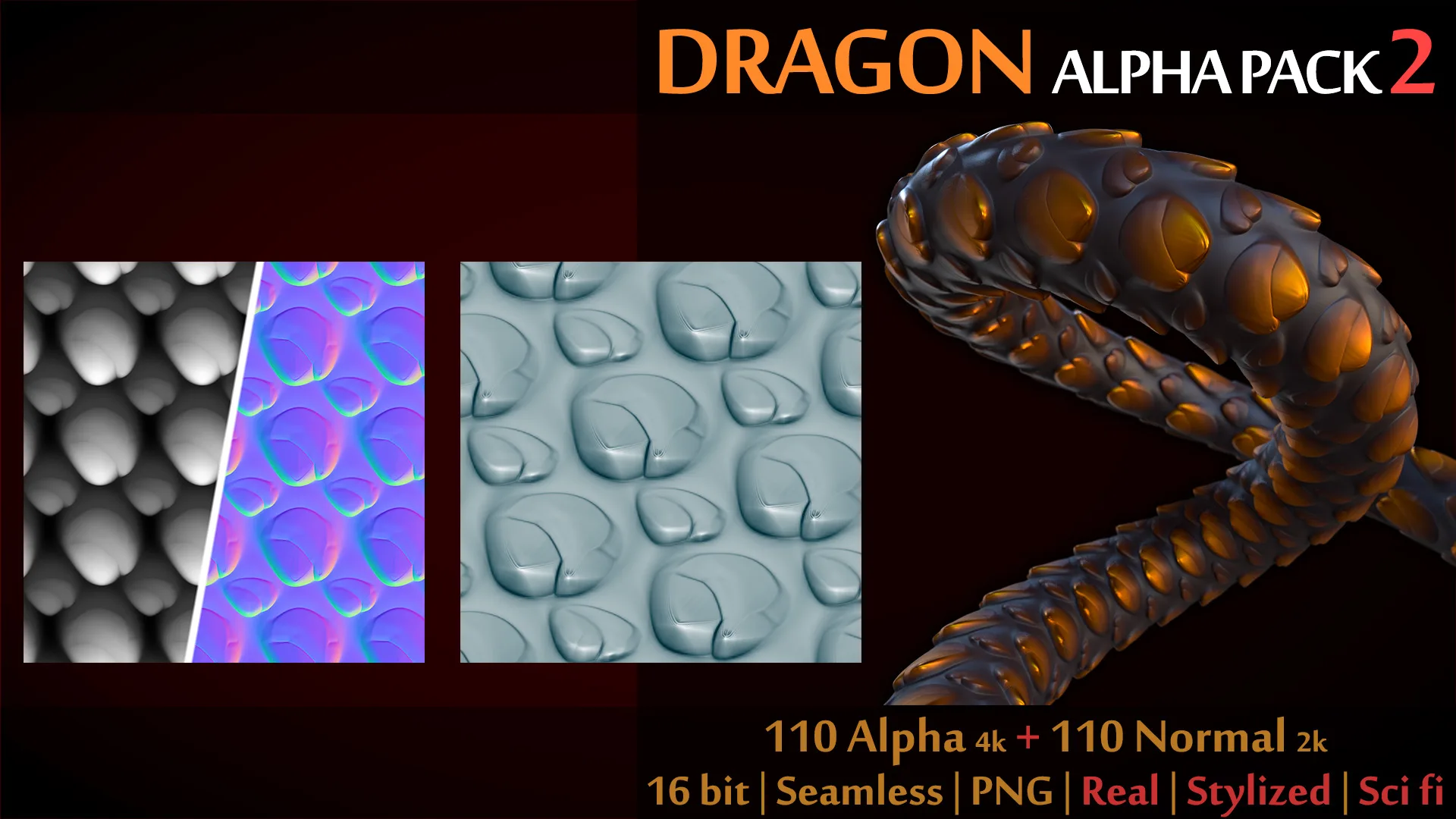 Dragon AlphaPack2 | 110 Alpha and Normal for Brush or Sculpt