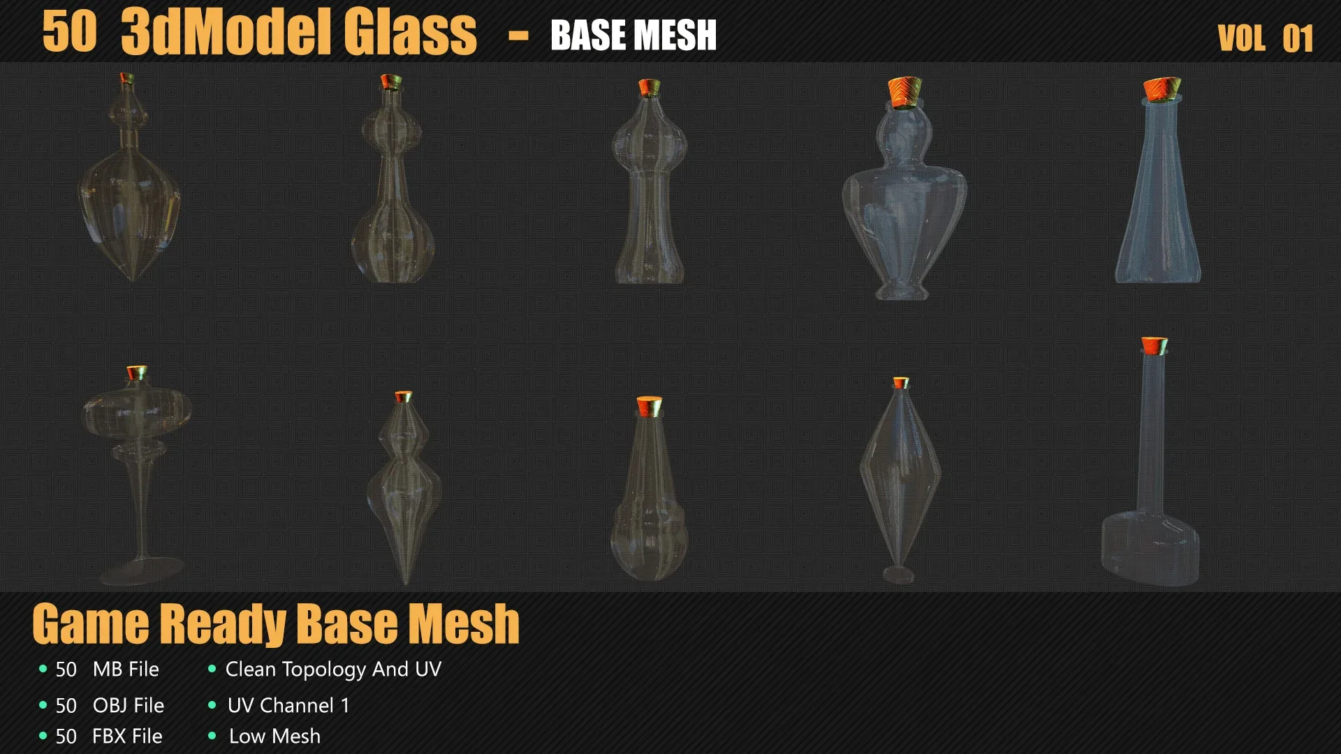 50 3D Glass Models Base Mesh In Maya