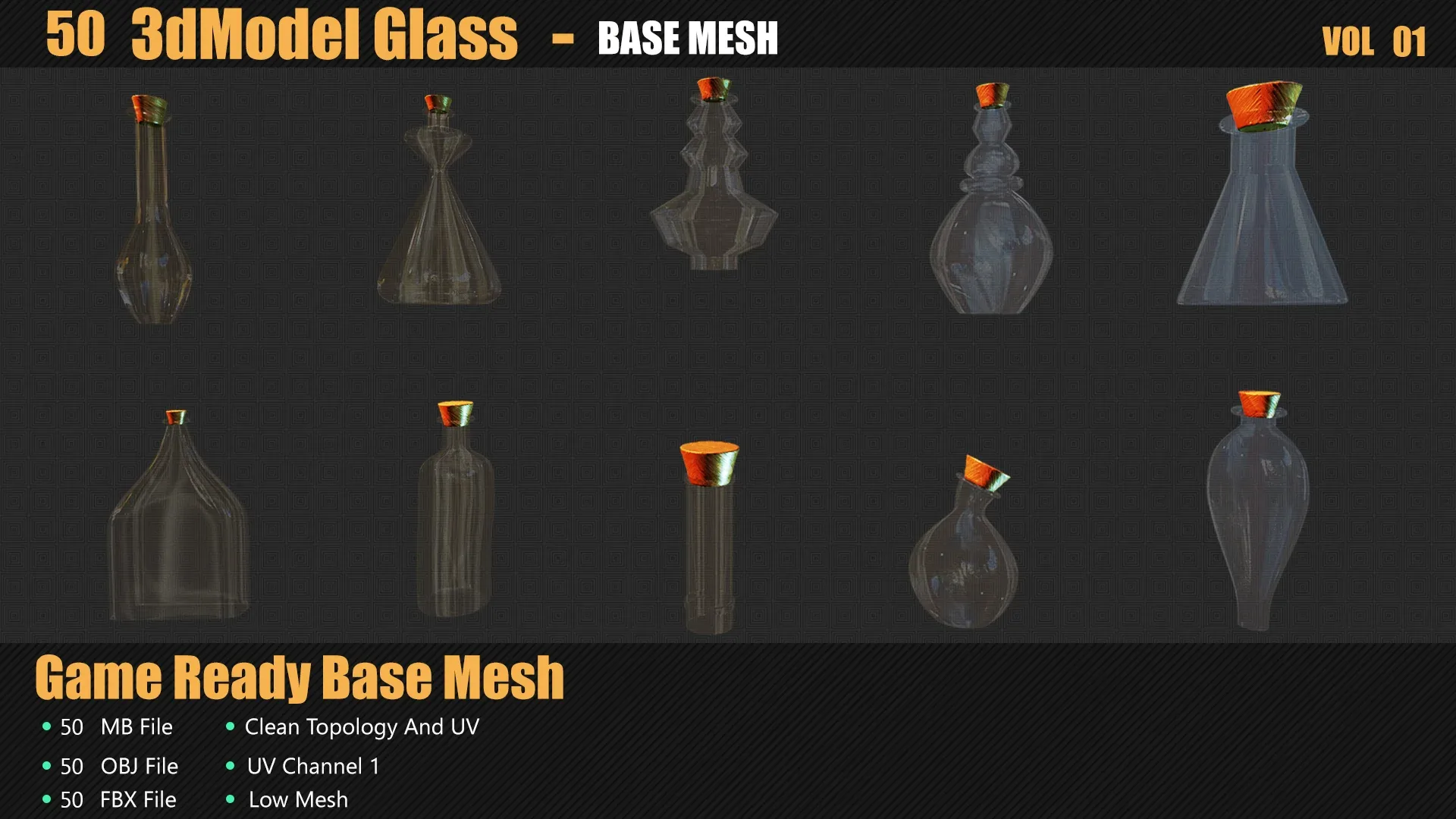 50 3D Glass Models Base Mesh In Maya