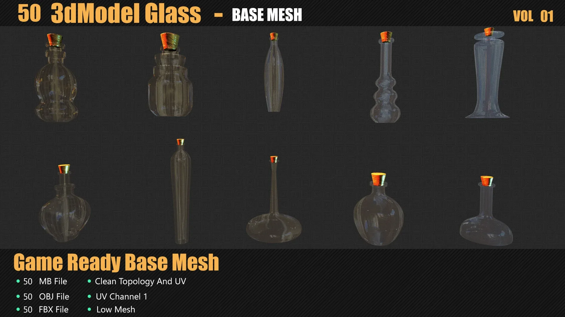 50 3D Glass Models Base Mesh In Maya