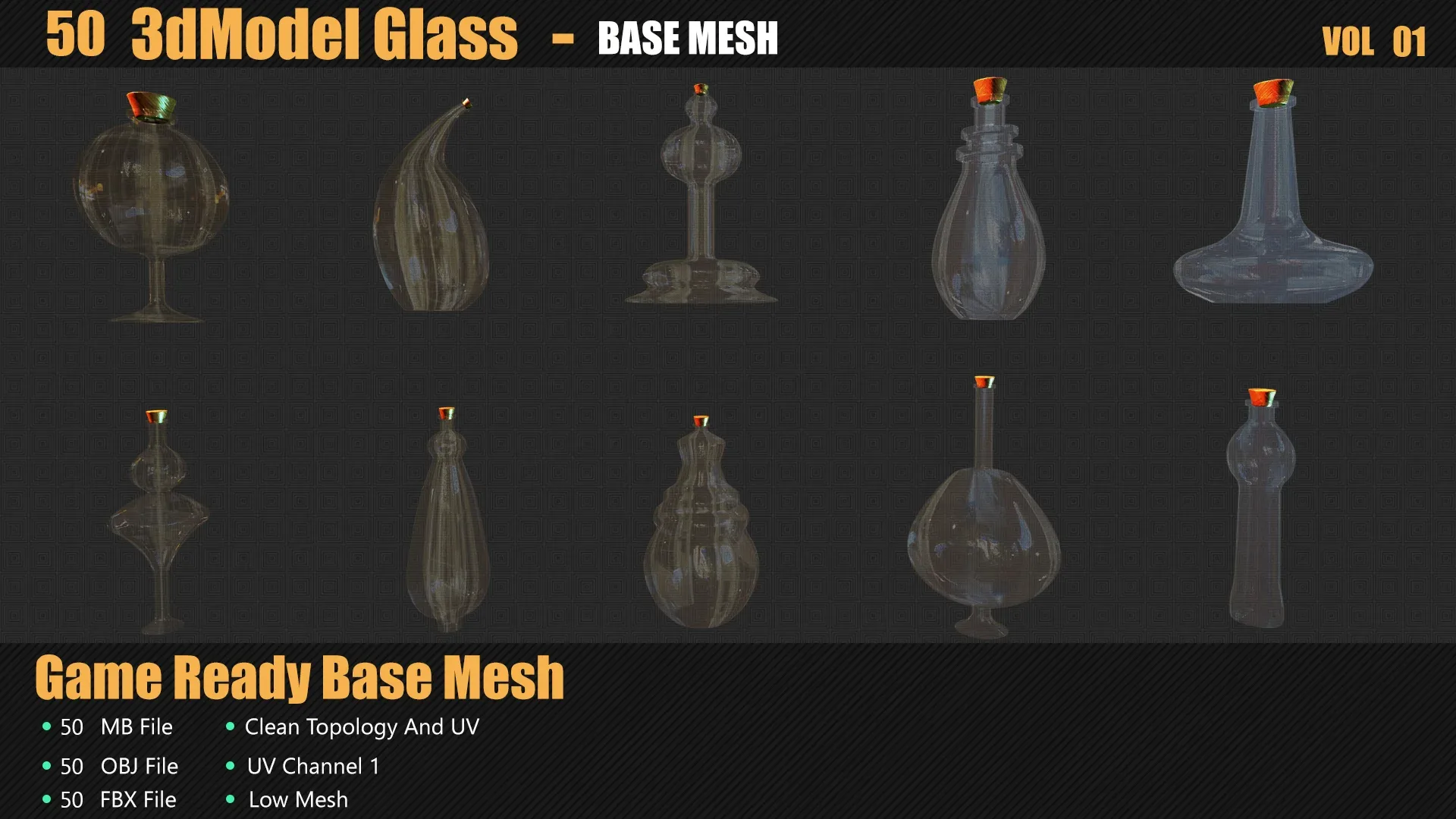 50 3D Glass Models Base Mesh In Maya